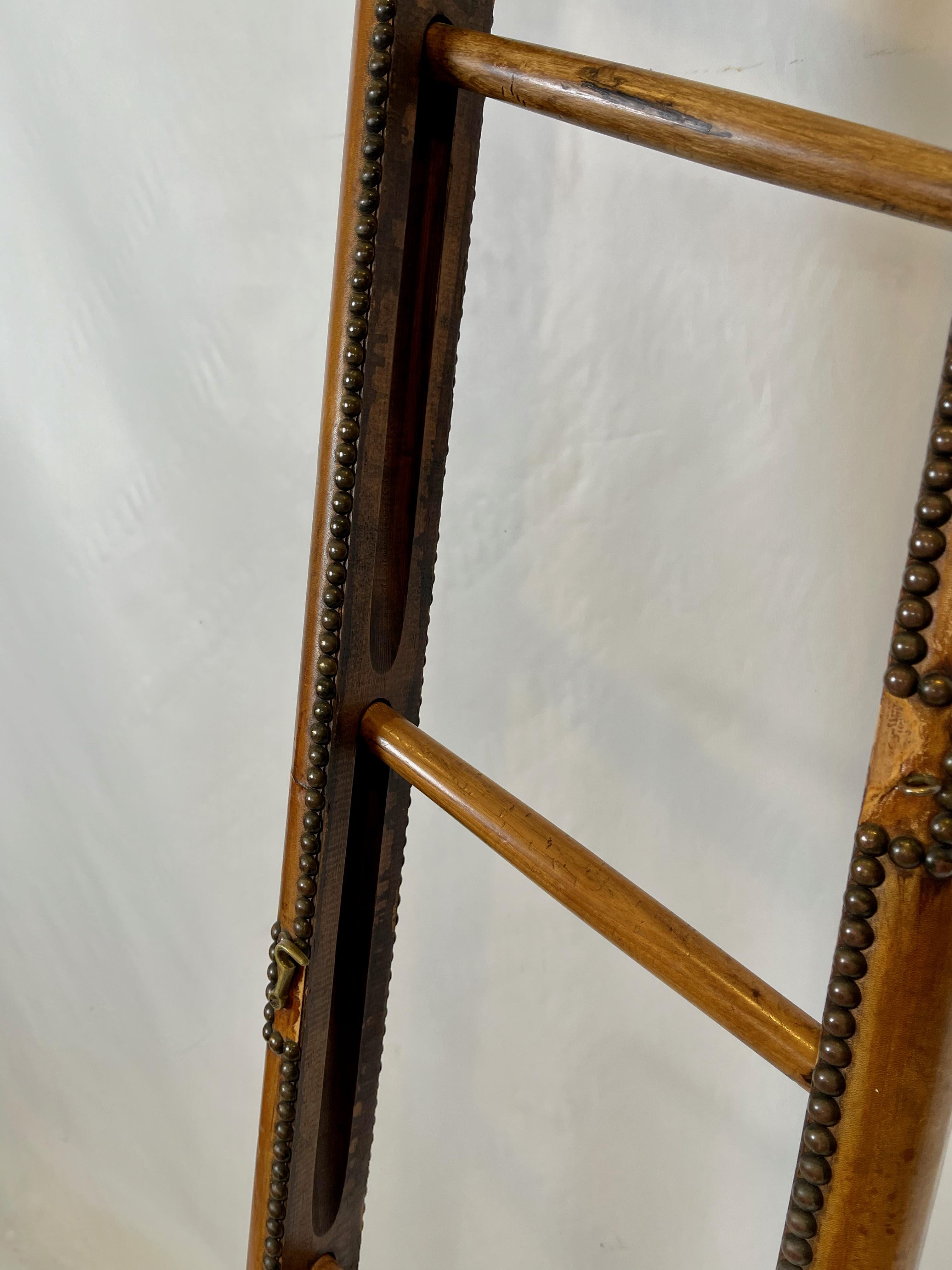 Early 20th Century English Leather Clad Folding Pole Ladder 7
