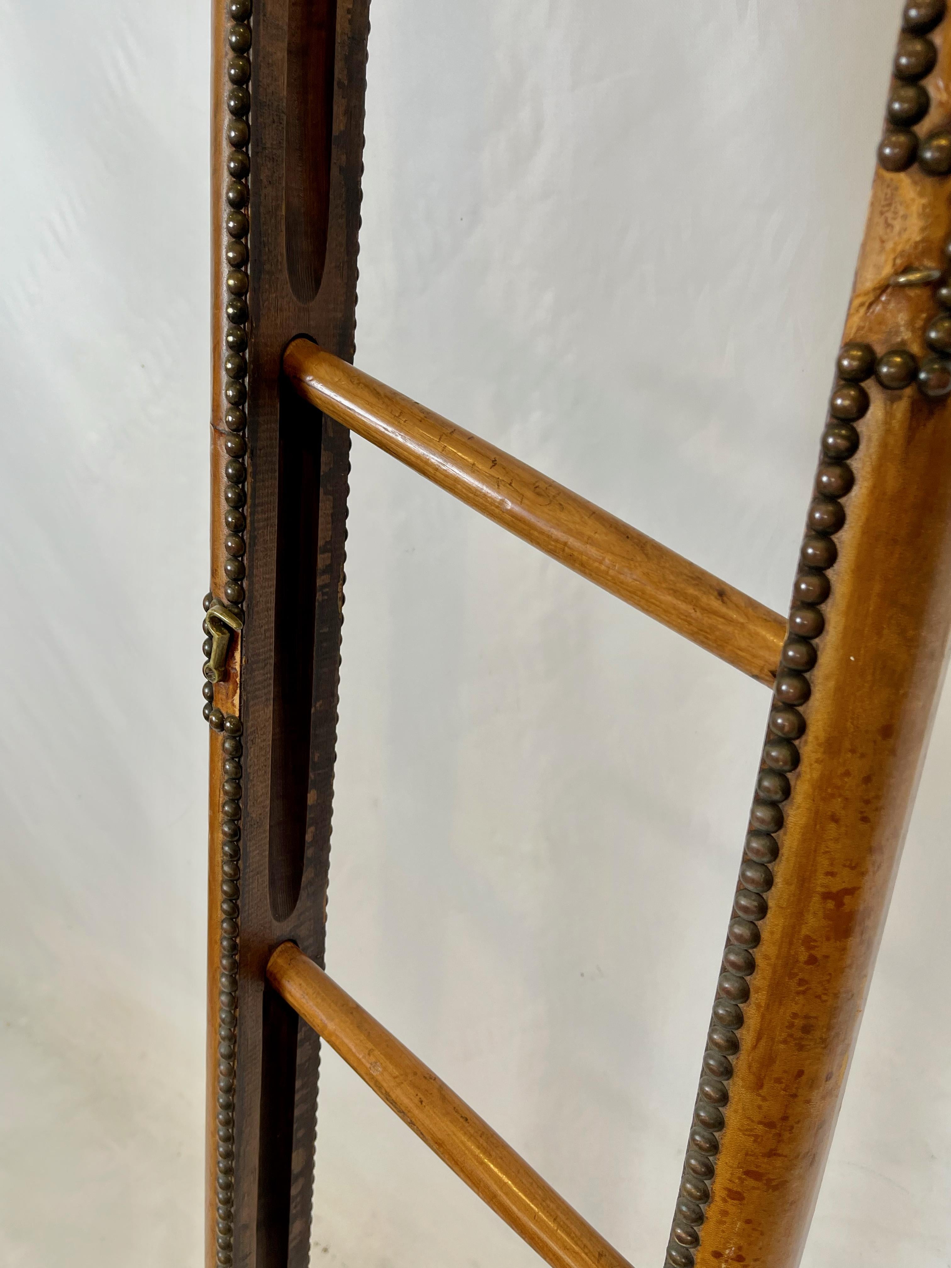 Early 20th Century English Leather Clad Folding Pole Ladder 8
