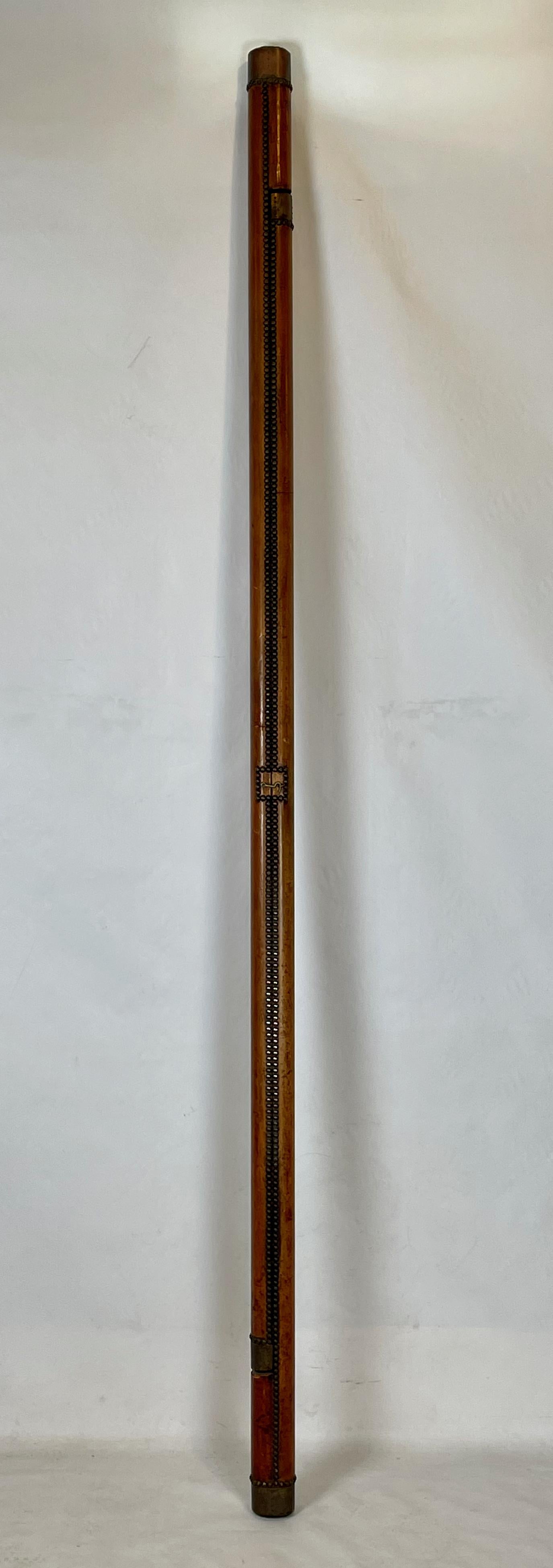 Edwardian Early 20th Century English Leather Clad Folding Pole Ladder