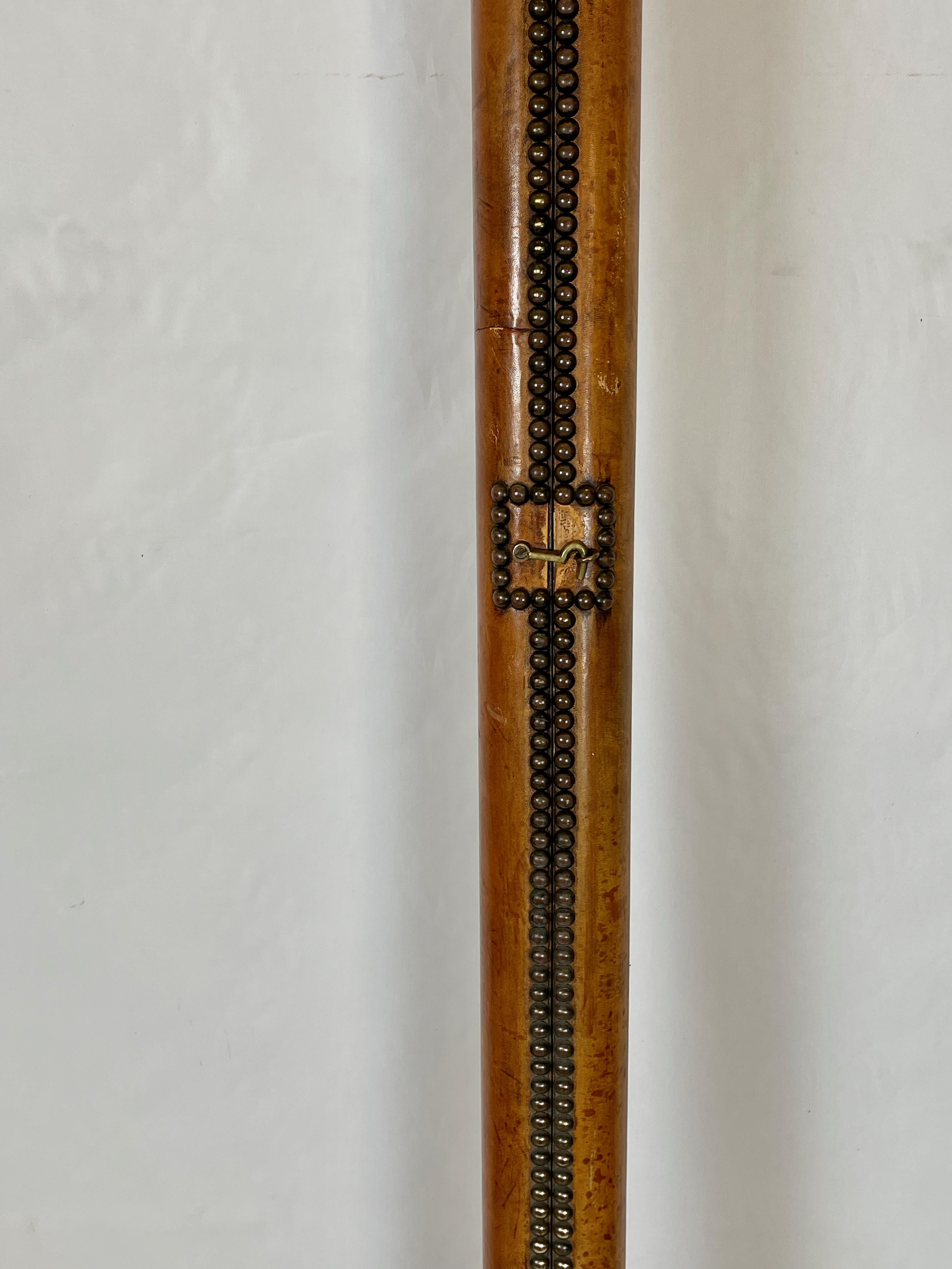 Early 20th Century English Leather Clad Folding Pole Ladder In Good Condition In Kilmarnock, VA