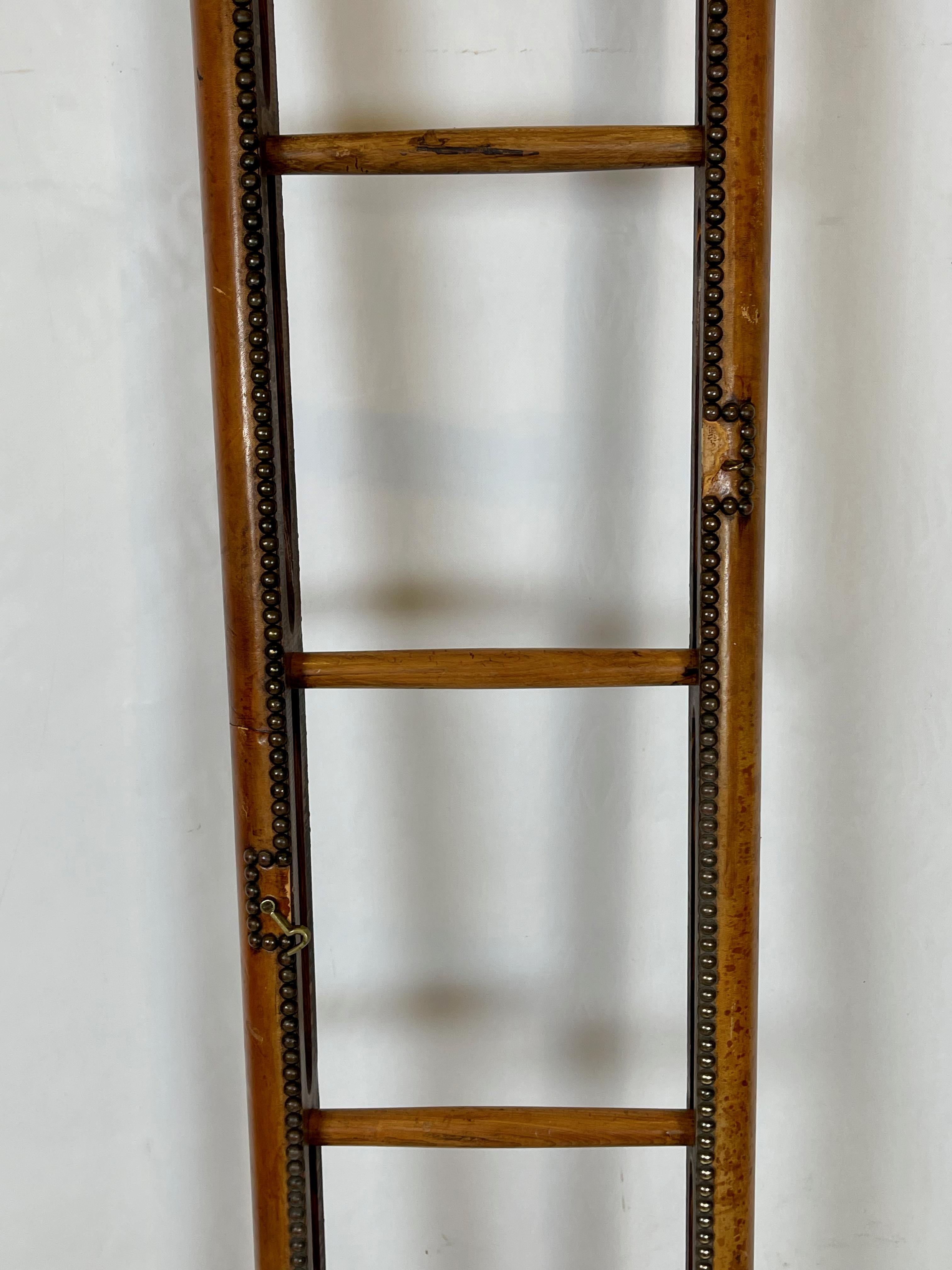 Early 20th Century English Leather Clad Folding Pole Ladder 1