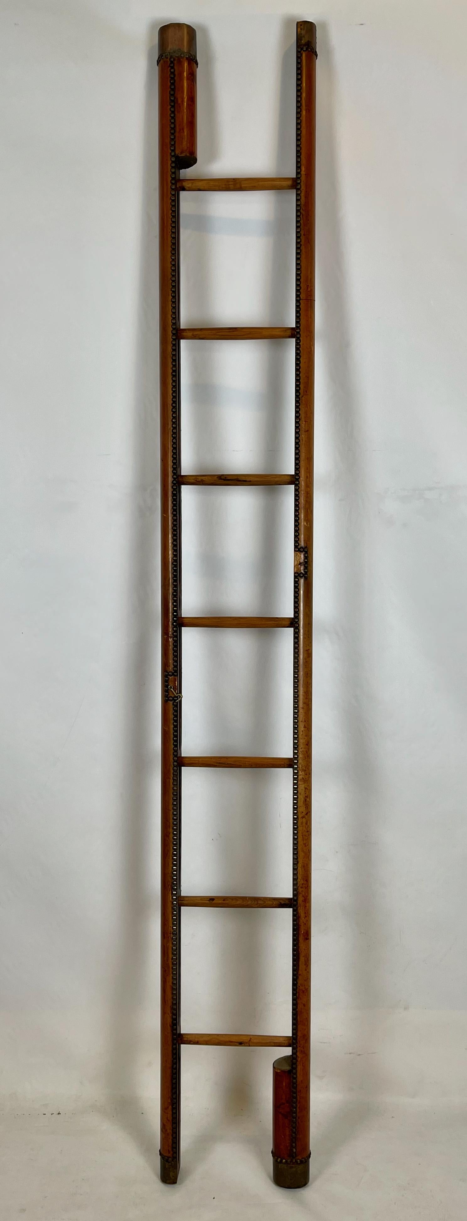 Early 20th Century English Leather Clad Folding Pole Ladder 2