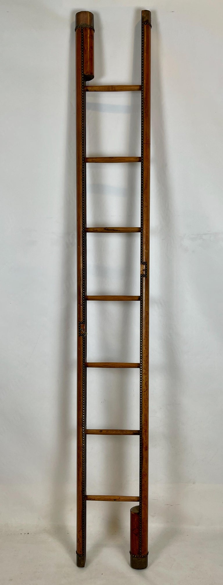 Early 20th Century English Leather Clad Folding Pole Ladder For Sale 2