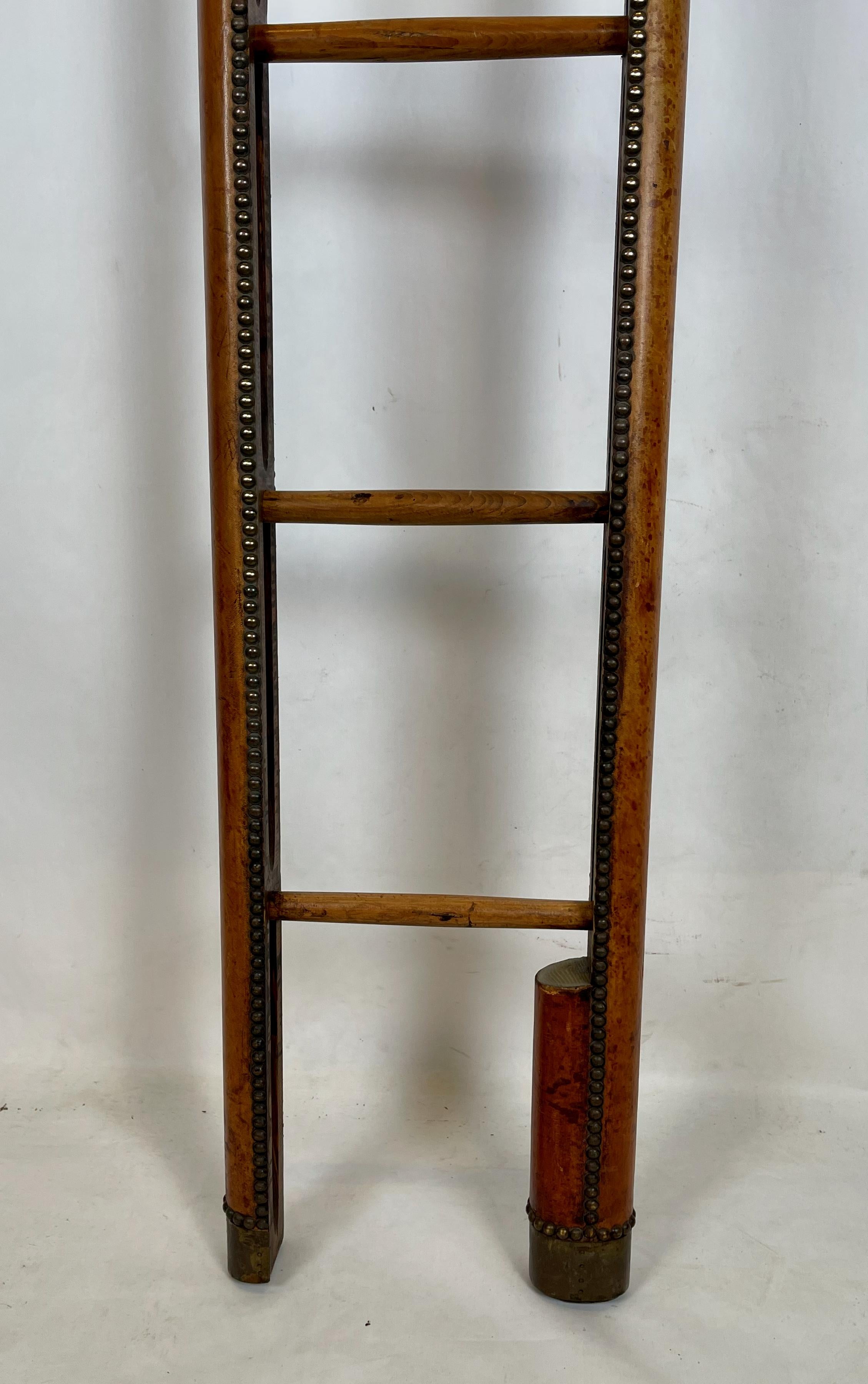 Early 20th Century English Leather Clad Folding Pole Ladder 3