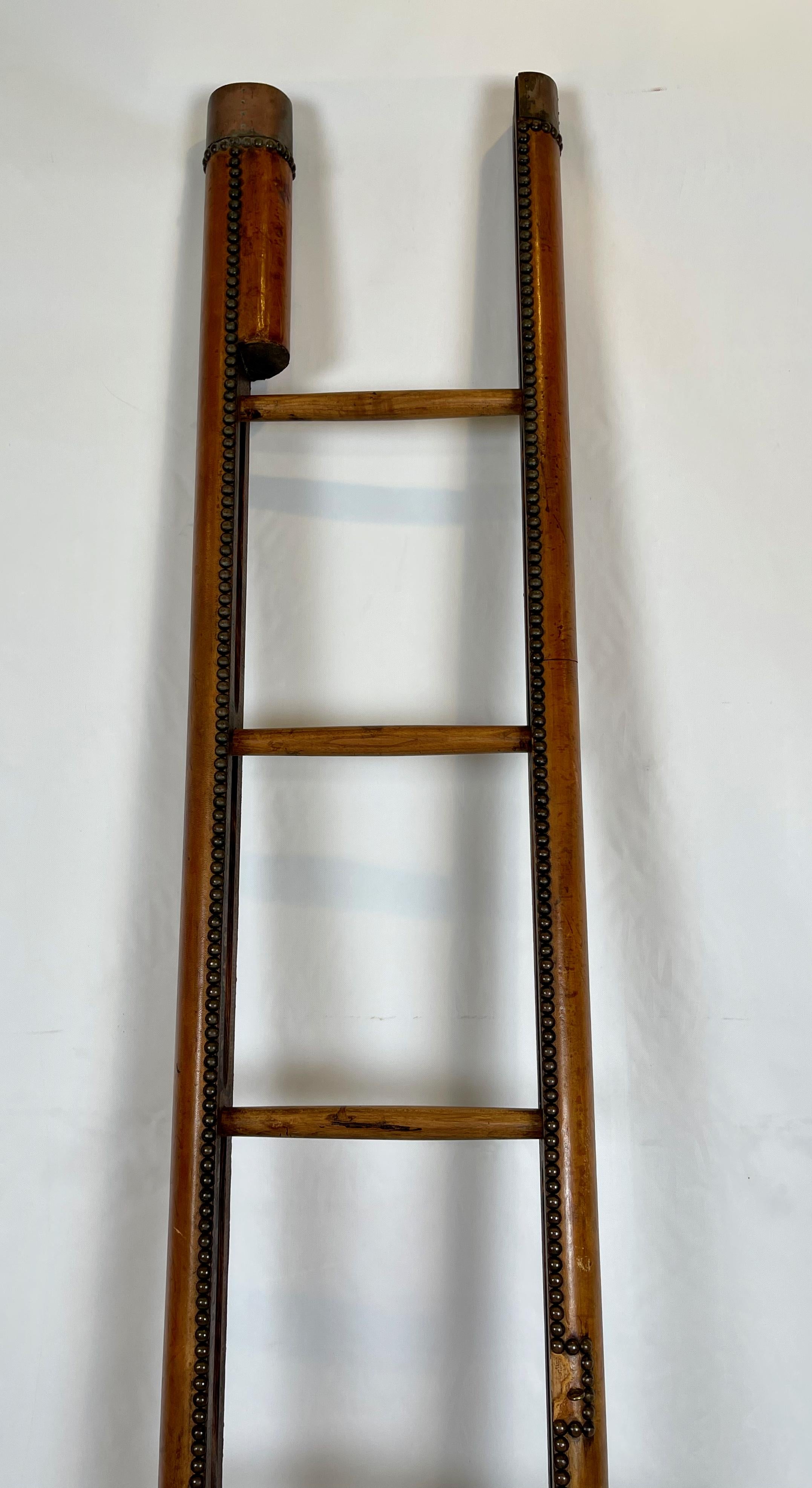 Early 20th Century English Leather Clad Folding Pole Ladder 4