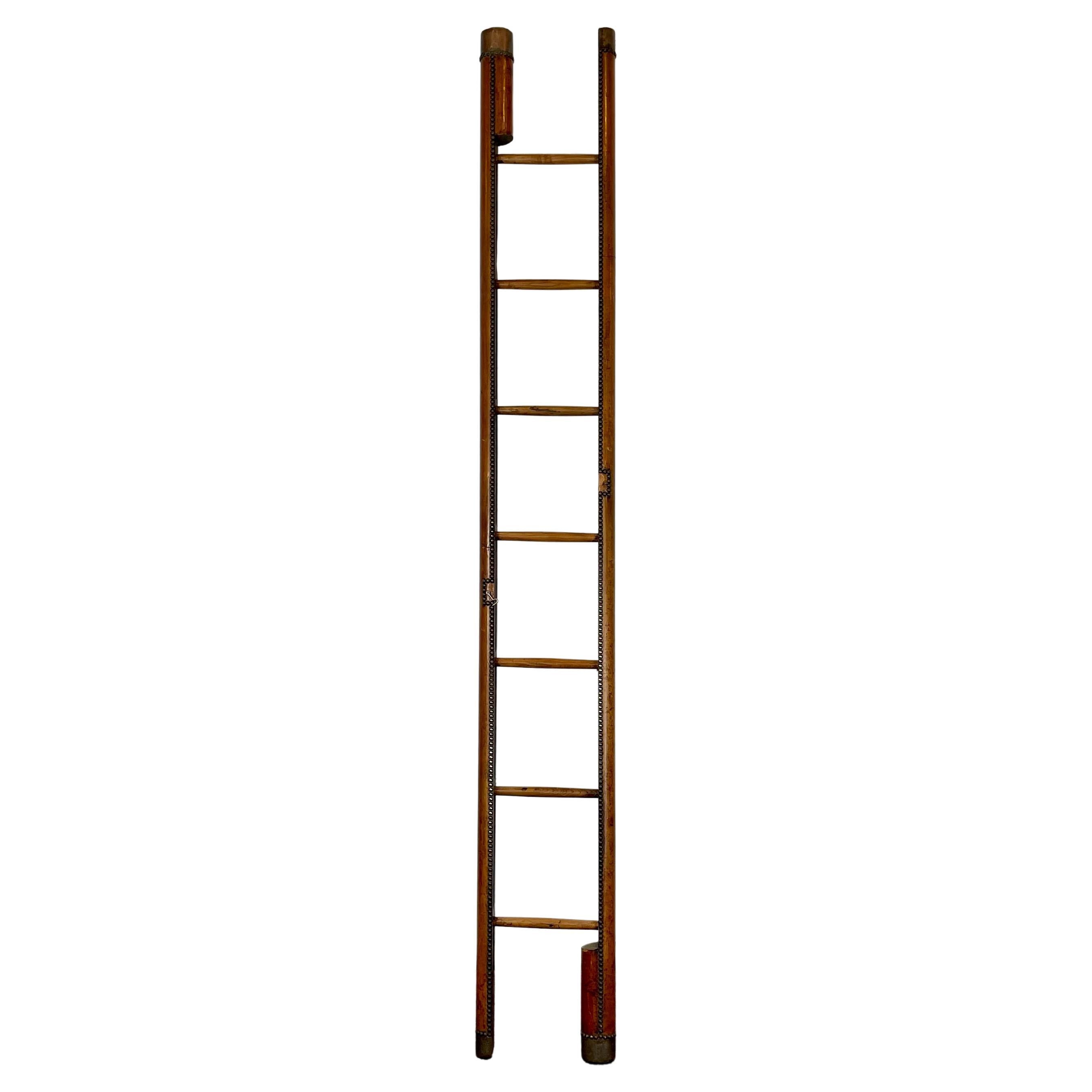 Early 20th Century English Leather Clad Folding Pole Ladder