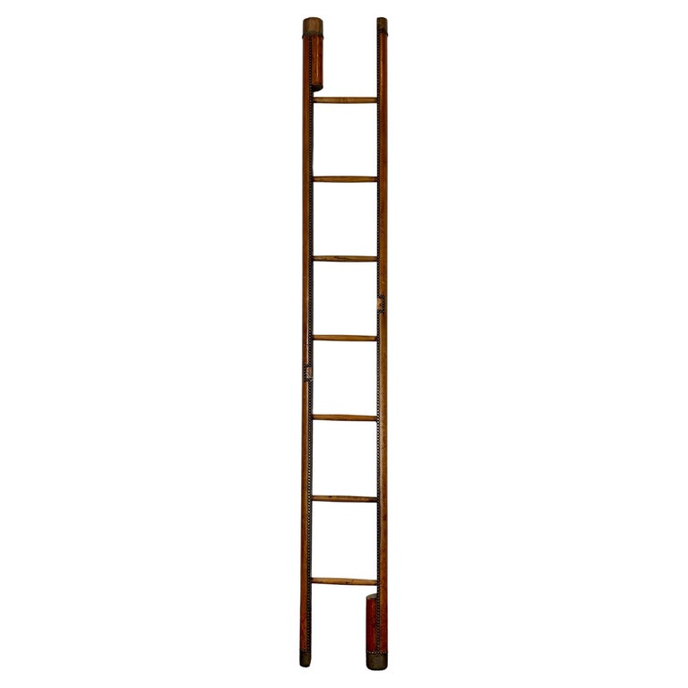 Early 20th Century English Leather Clad Folding Pole Ladder For Sale