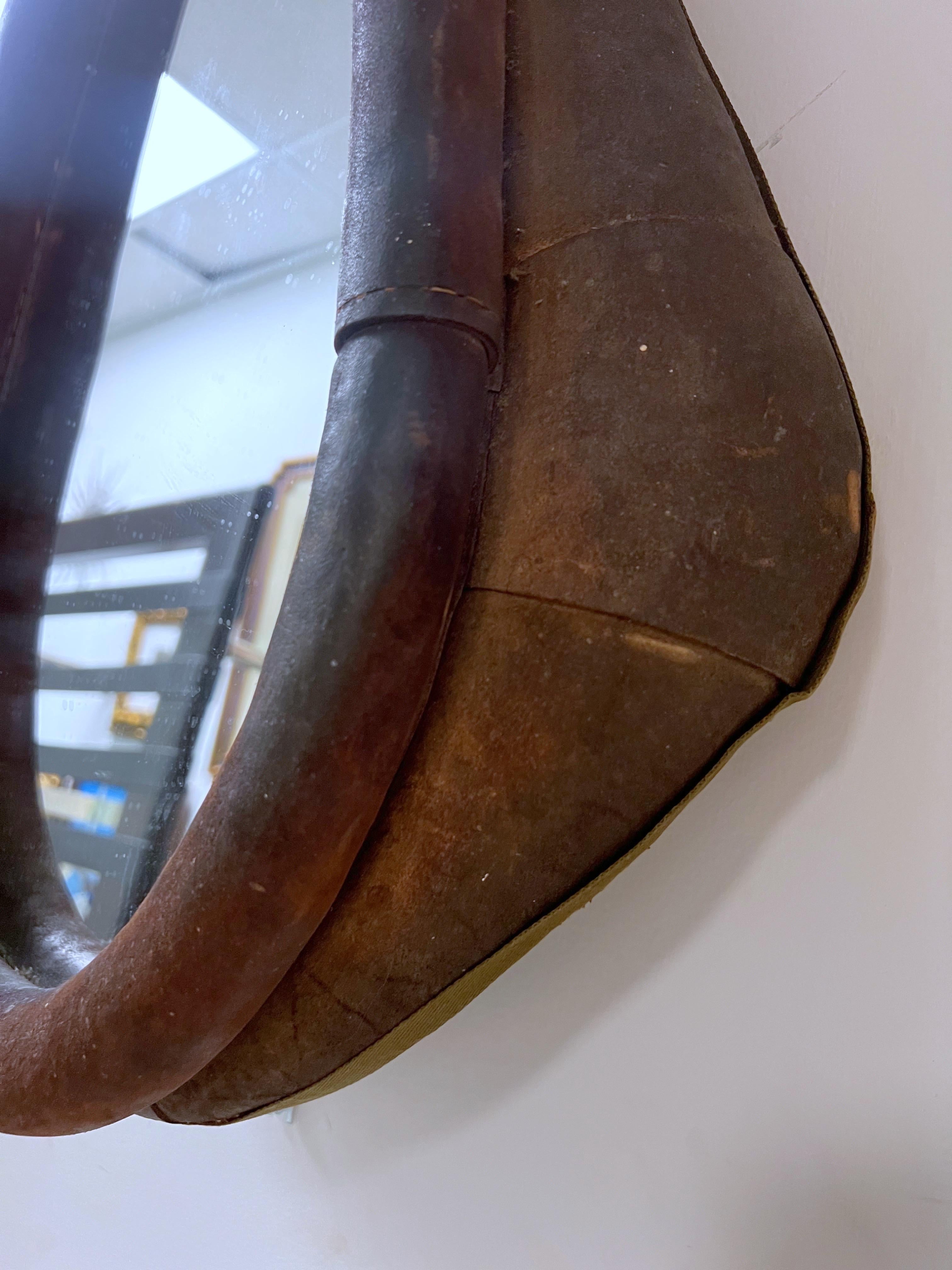 Early 20th Century English Leather Horse Collar Mirror In Good Condition In Charleston, SC