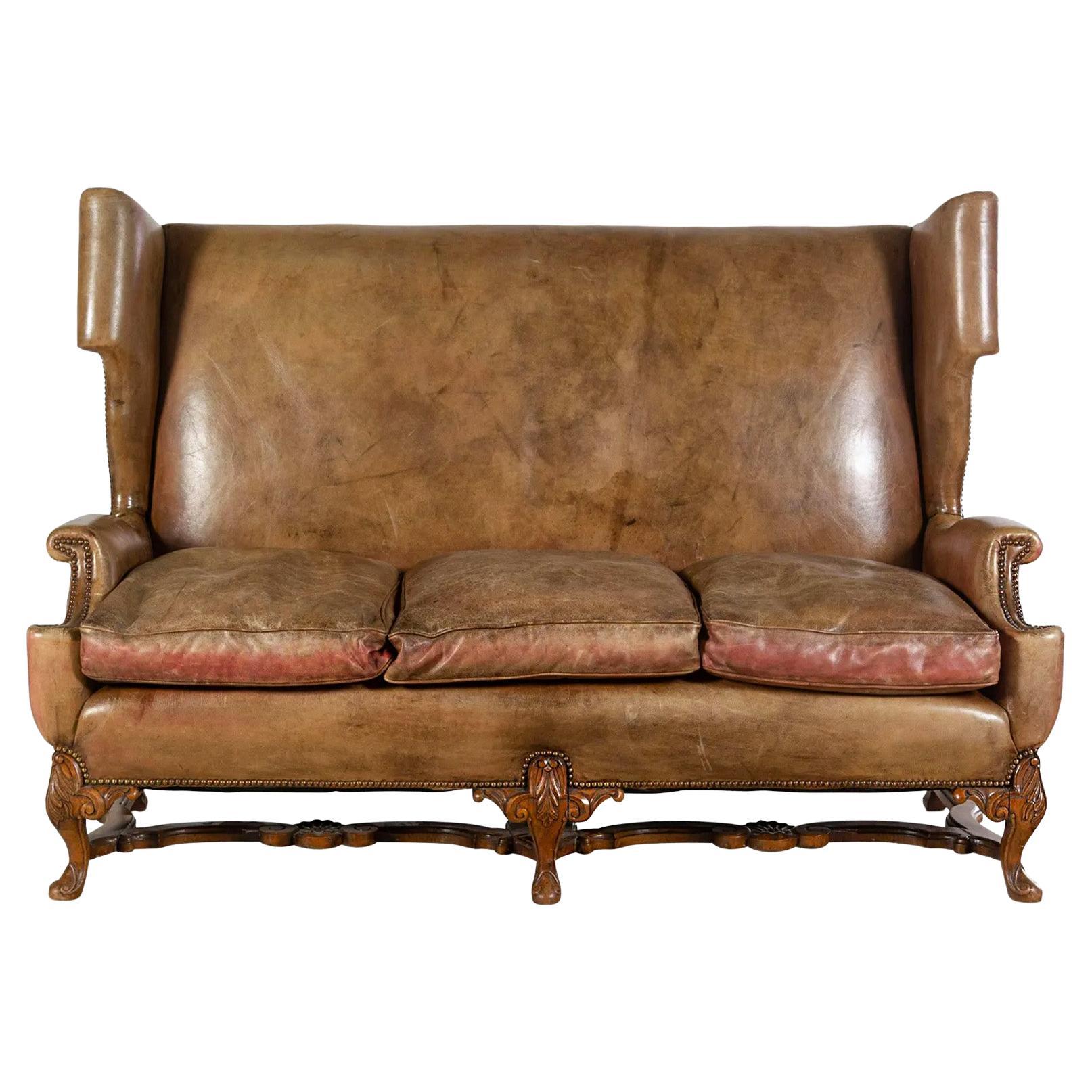 Early 20th Century English Leather Sofa For Sale