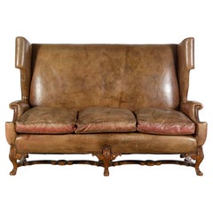 Antique Early 20th Century English Leather Sofa
