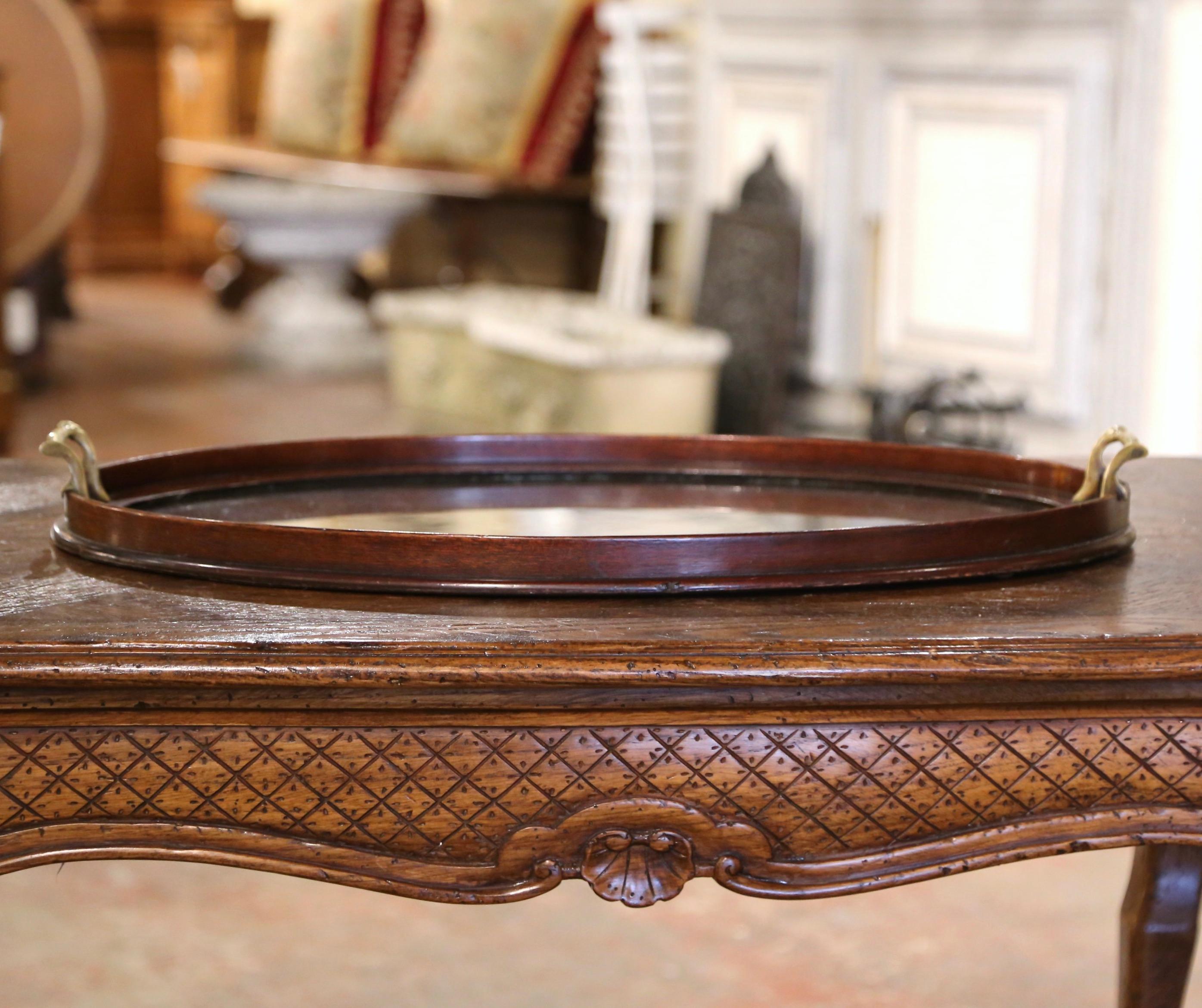 Early 20th Century English Mahogany and Glass Tray Table with Inlaid Decor 2