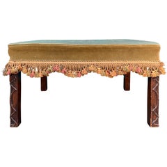 Early 20th Century English Mahogany Blind Fretwork and Needlepoint Stool Bench Early 20th Century English Mahogany Blind Fretwork and Needlepoint Stool Bench