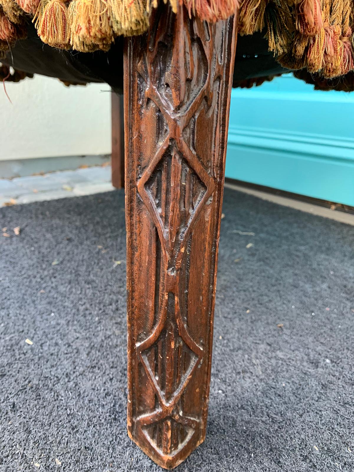 Early 20th Century English Mahogany Blind Fretwork and Needlepoint Stool Bench 2