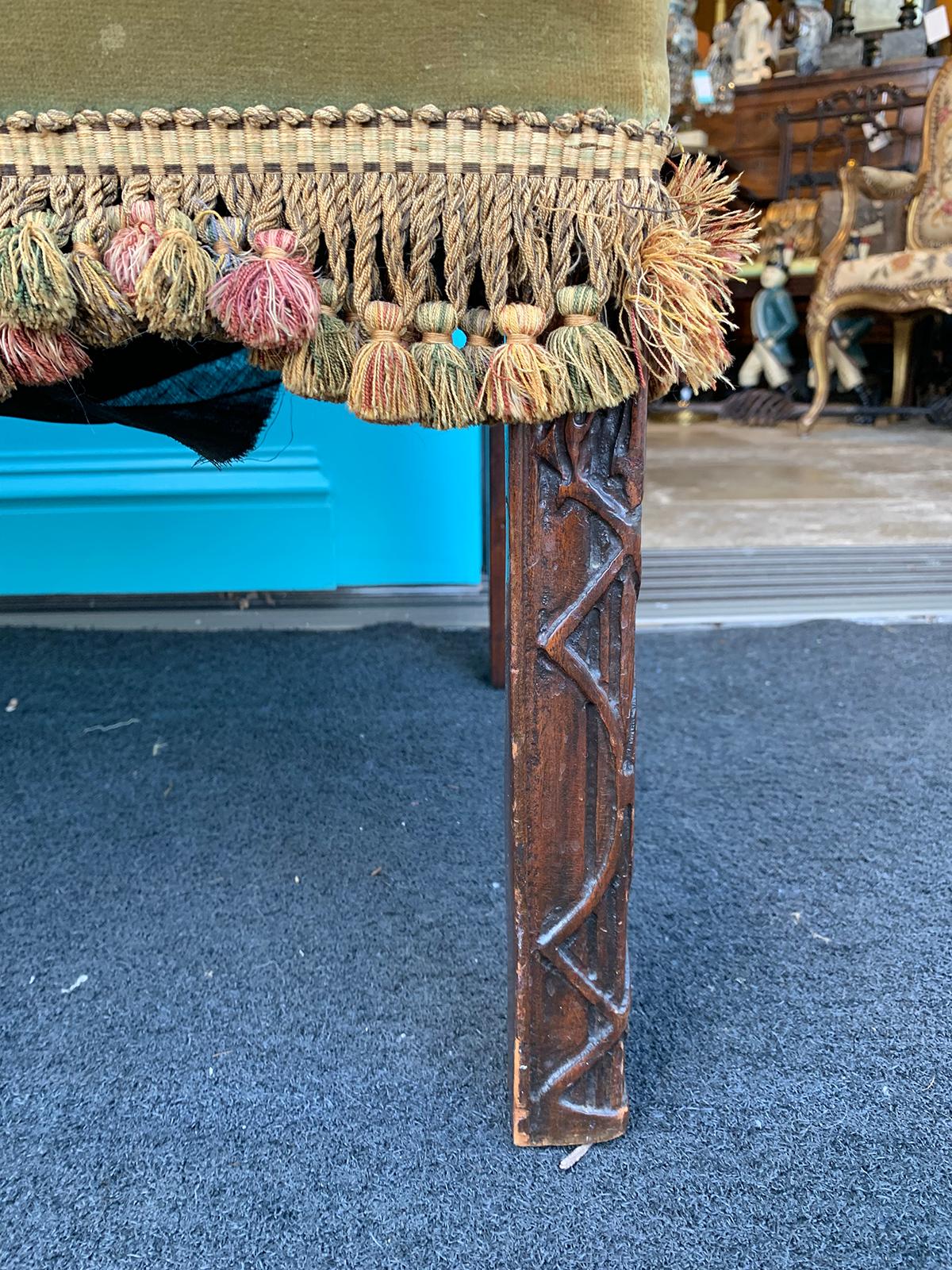 Early 20th Century English Mahogany Blind Fretwork and Needlepoint Stool Bench 5