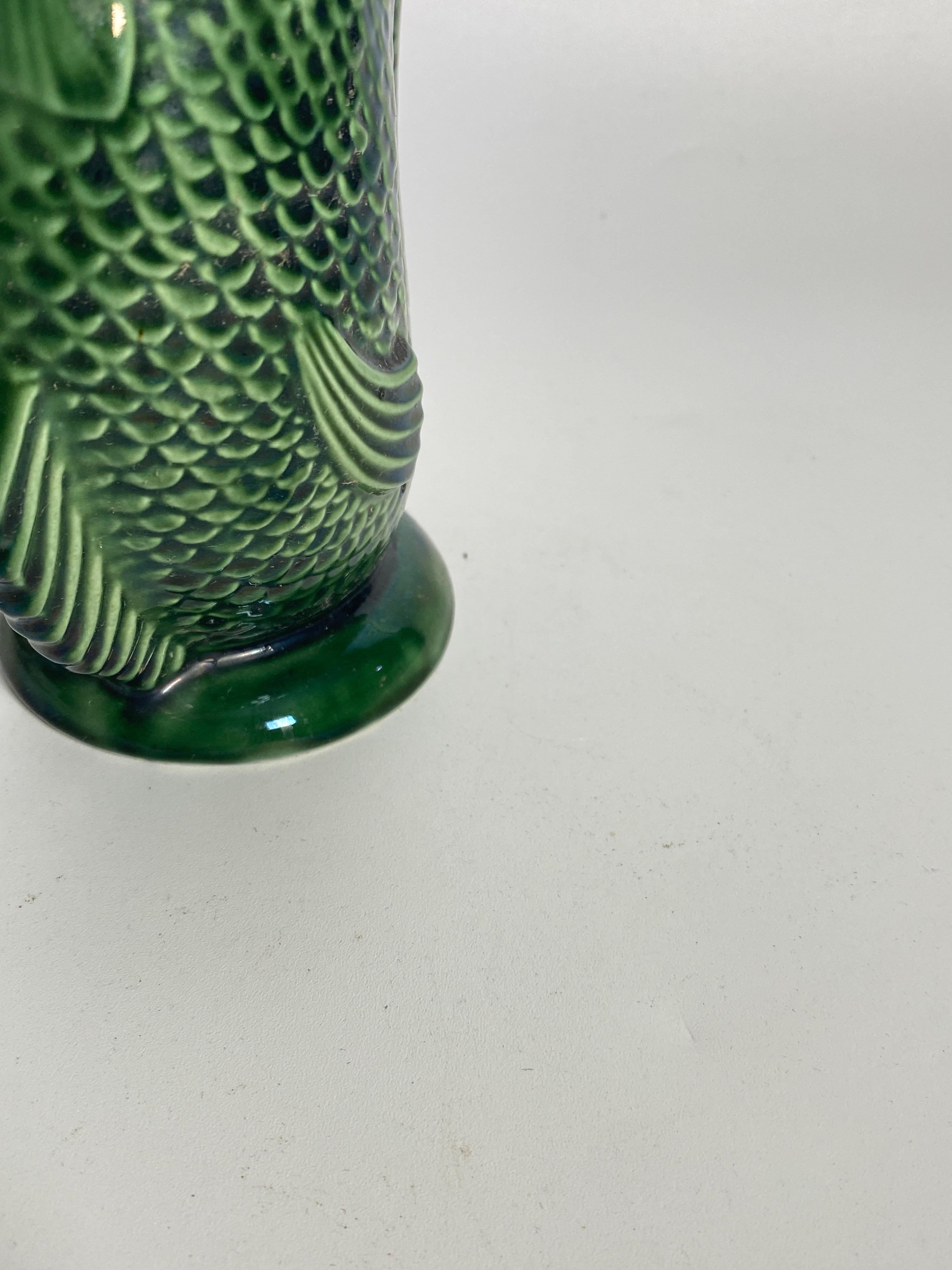 Early 20th Century English Majolica Green, Leaping Fish Gurling Jug, Circa 1930 In Good Condition In Auribeau sur Siagne, FR