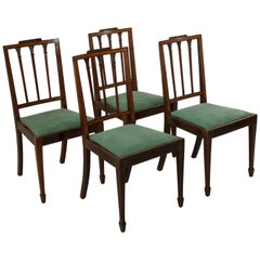 Antique Early 20th Century English Marquetry Side Chairs, Mahogany, Rosewood, Lemonwood