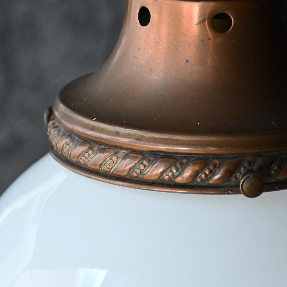 Early 20th Century English Milk Glass & Copper Light  In Good Condition For Sale In London, GB