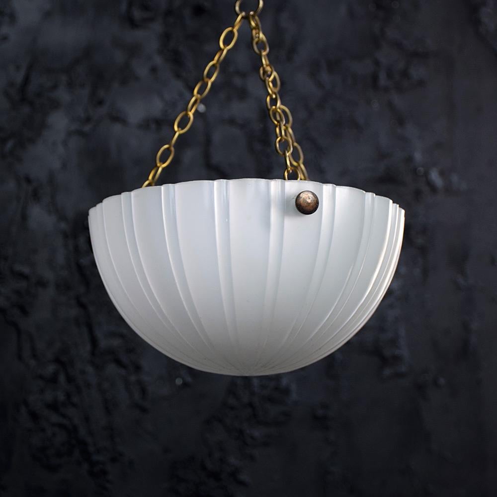 Early-20th century English milk glass small light shade

A wondefully small sized example of an early-20th century hand crafted milk glass English light shade, with its hanging hooks still in place this shade would likely have accompanied a number
