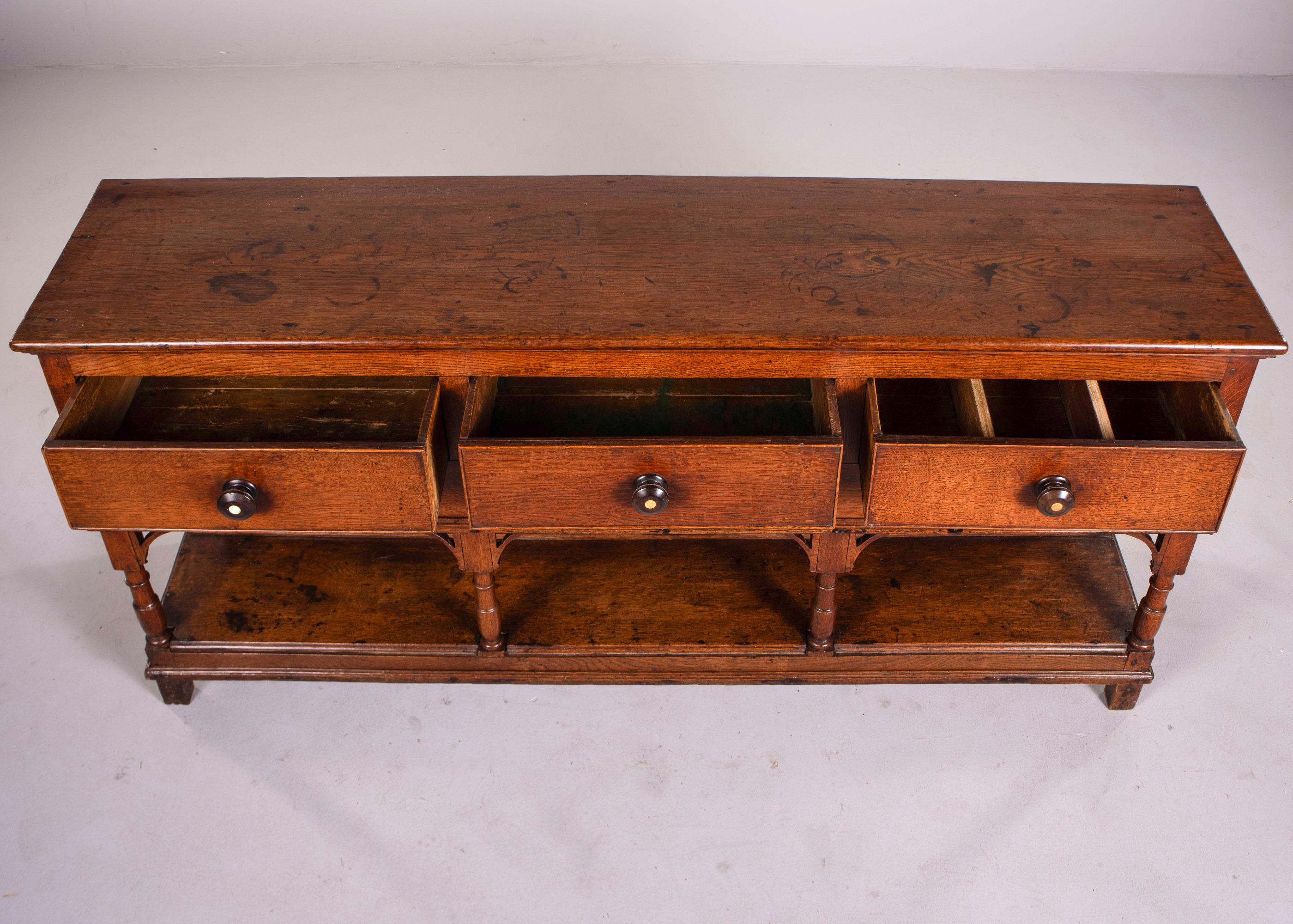 Early 20th Century English Oak Dresser Base In Good Condition In Troy, MI