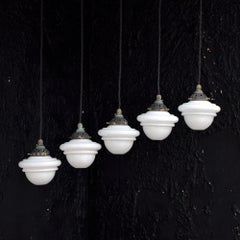 Early 20th Century English Opaline and Brass Pendant Lights
