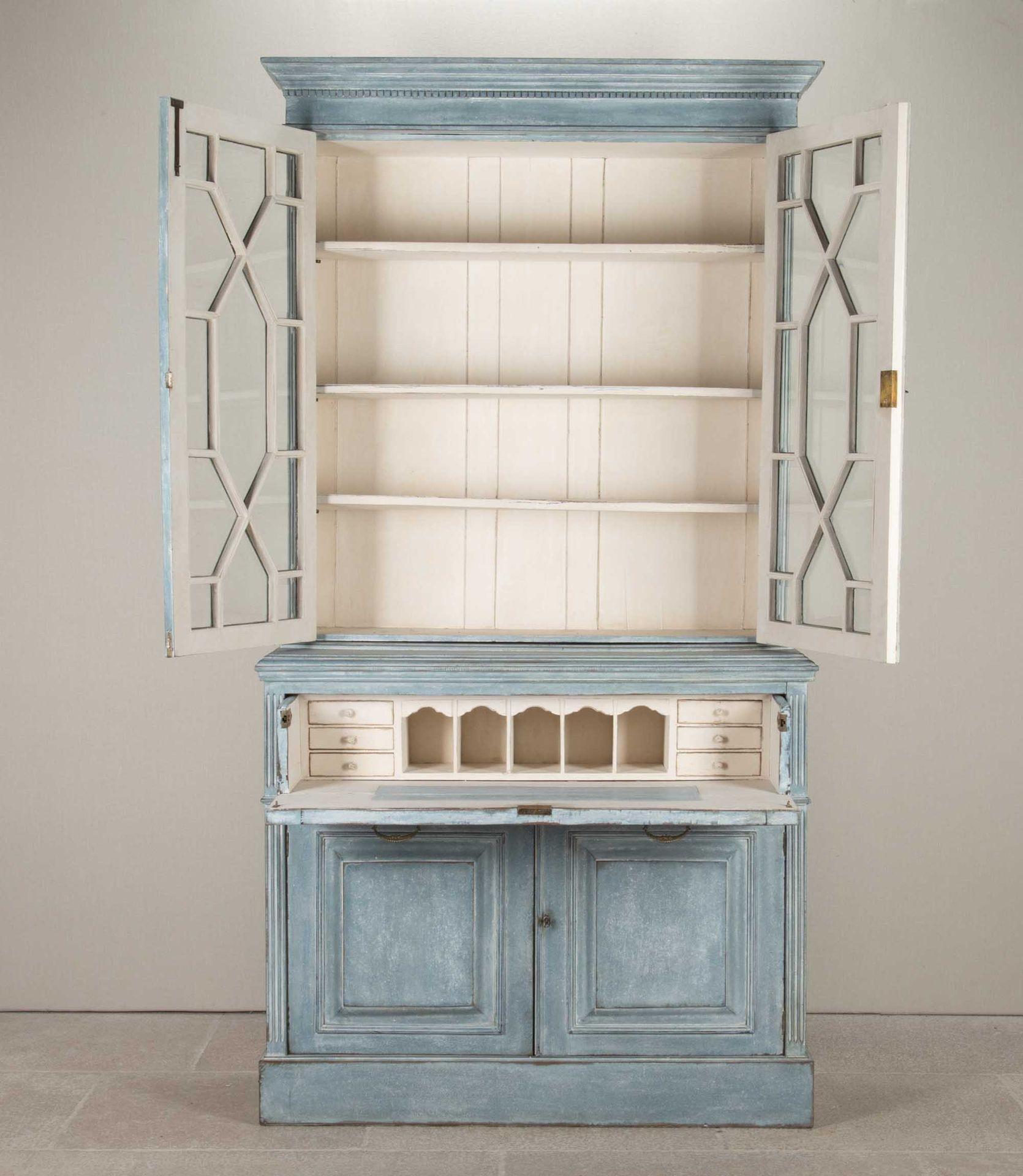 Edwardian Early 20th Century English Painted Bookcase Secretaire For Sale
