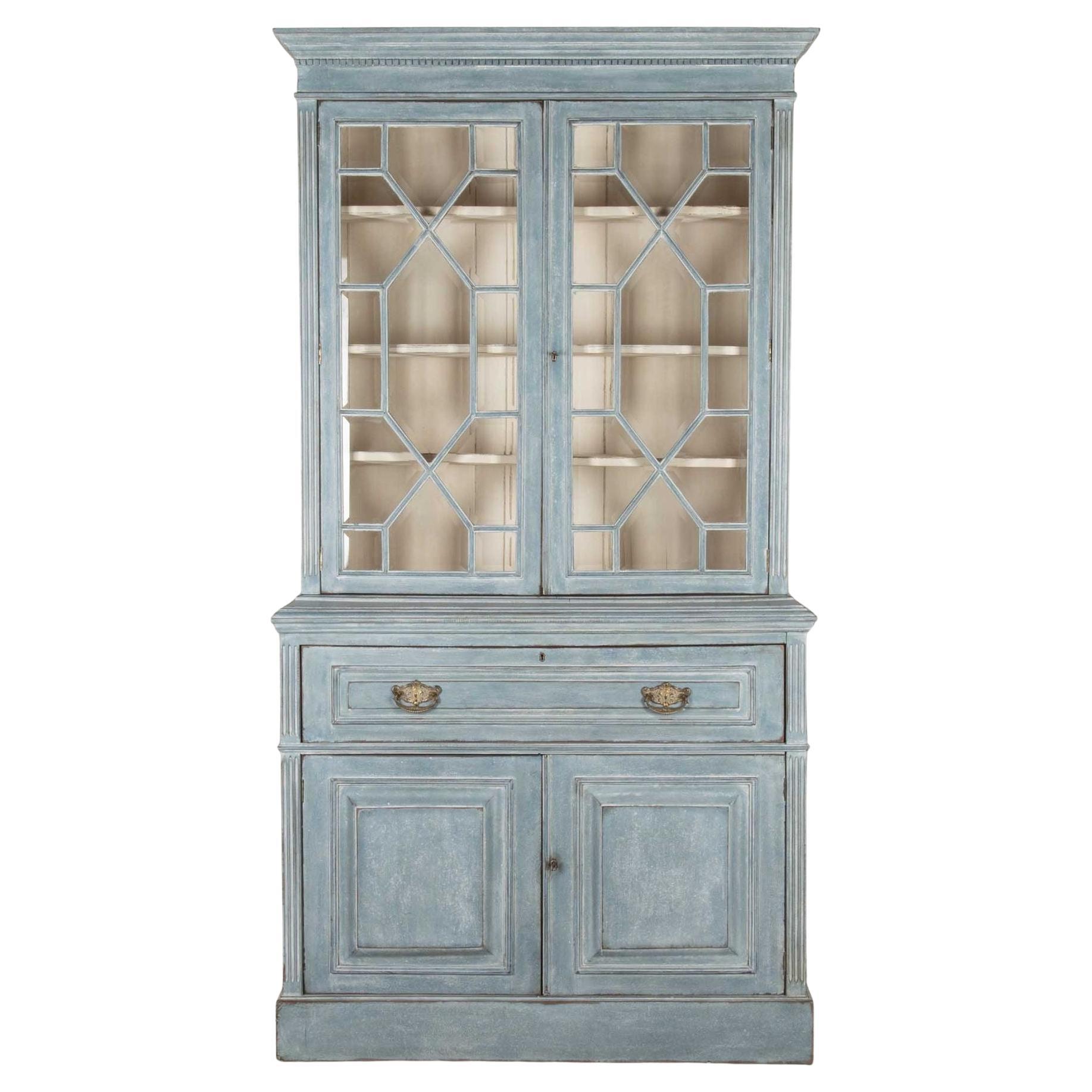Early 20th Century English Painted Bookcase Secretaire For Sale