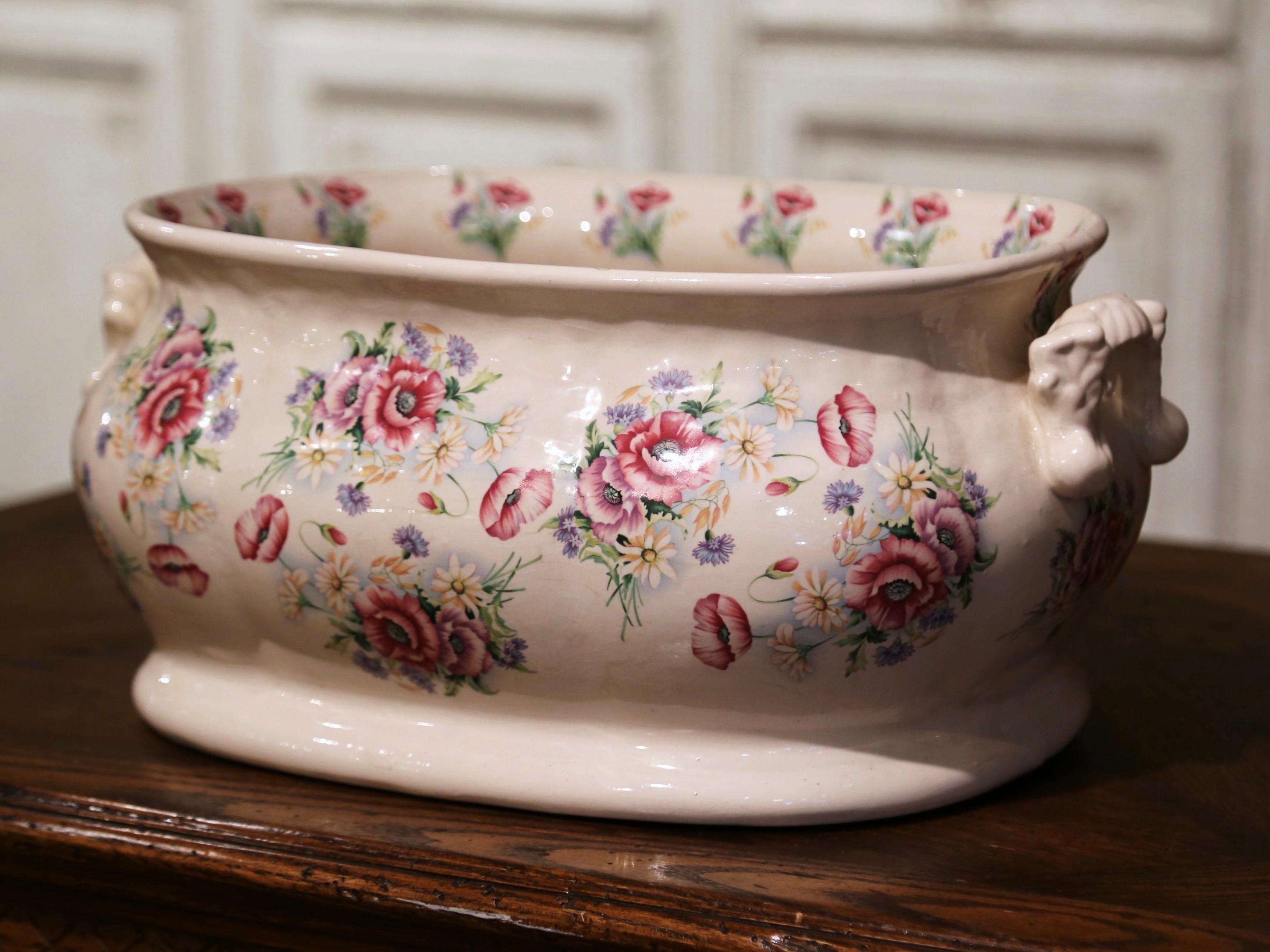 Hand-Painted Early 20th Century English Painted Porcelain Foot Bath Bowl