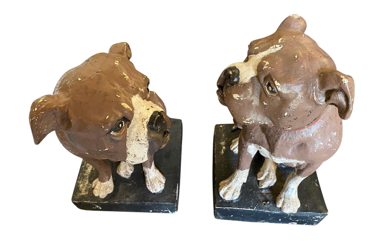 Painted Early 20th Century English Pair of Bulldogs For Sale