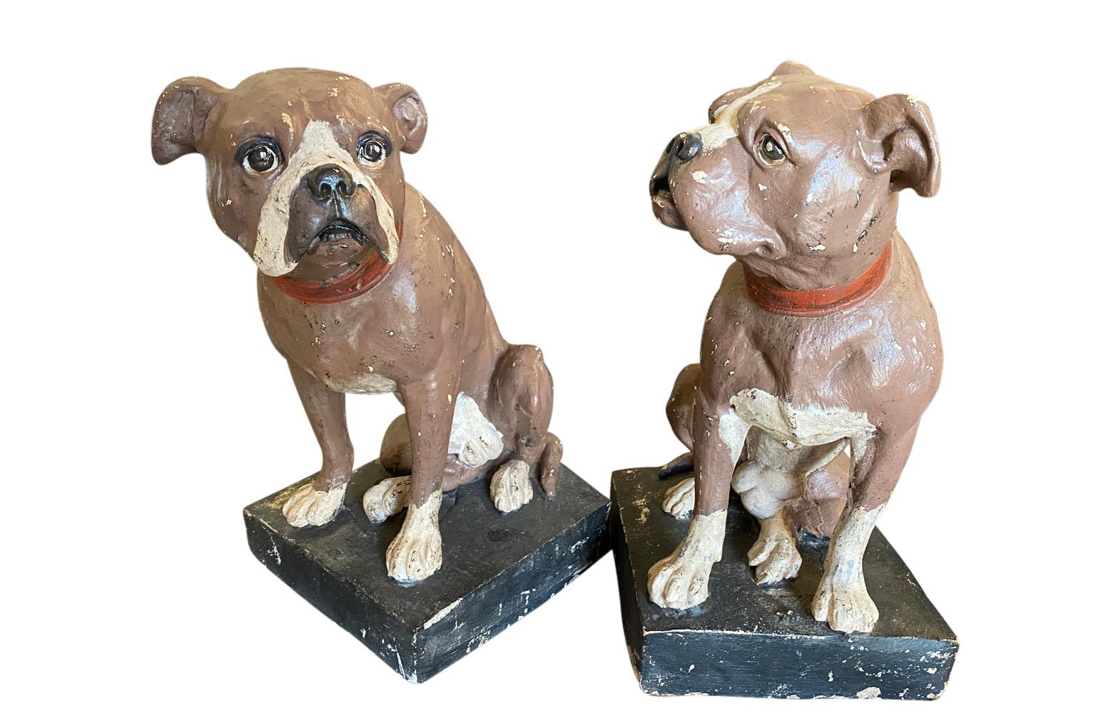 Concrete Early 20th Century English Pair of Bulldogs For Sale