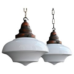 Early 20th century English pair of opaline glass chapel lights