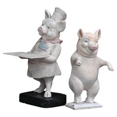 Early 20th century English papier Mache butchers shop display pig figures