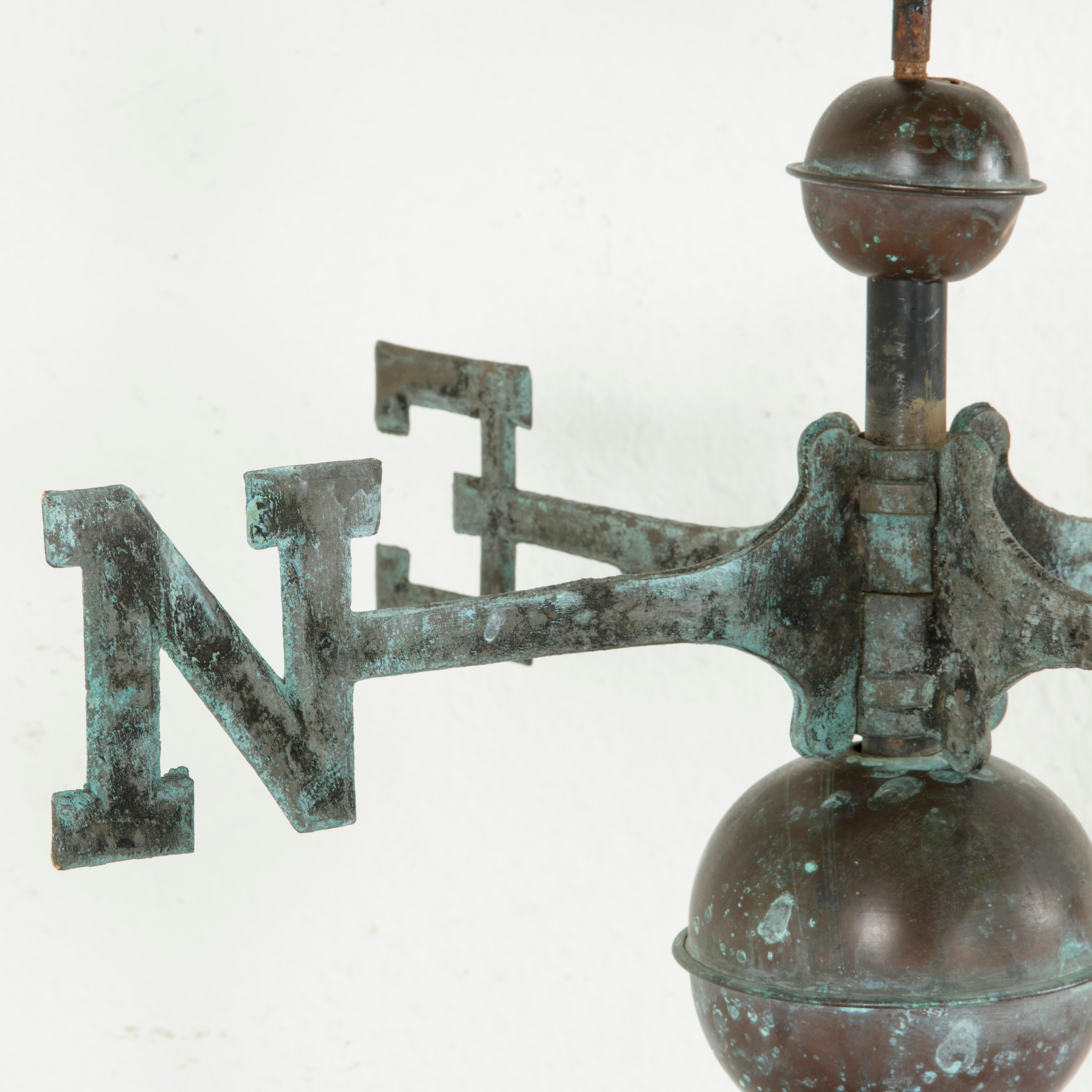 Early 20th Century English Patinated Copper Rooster Weather Vane on Walnut Base 4