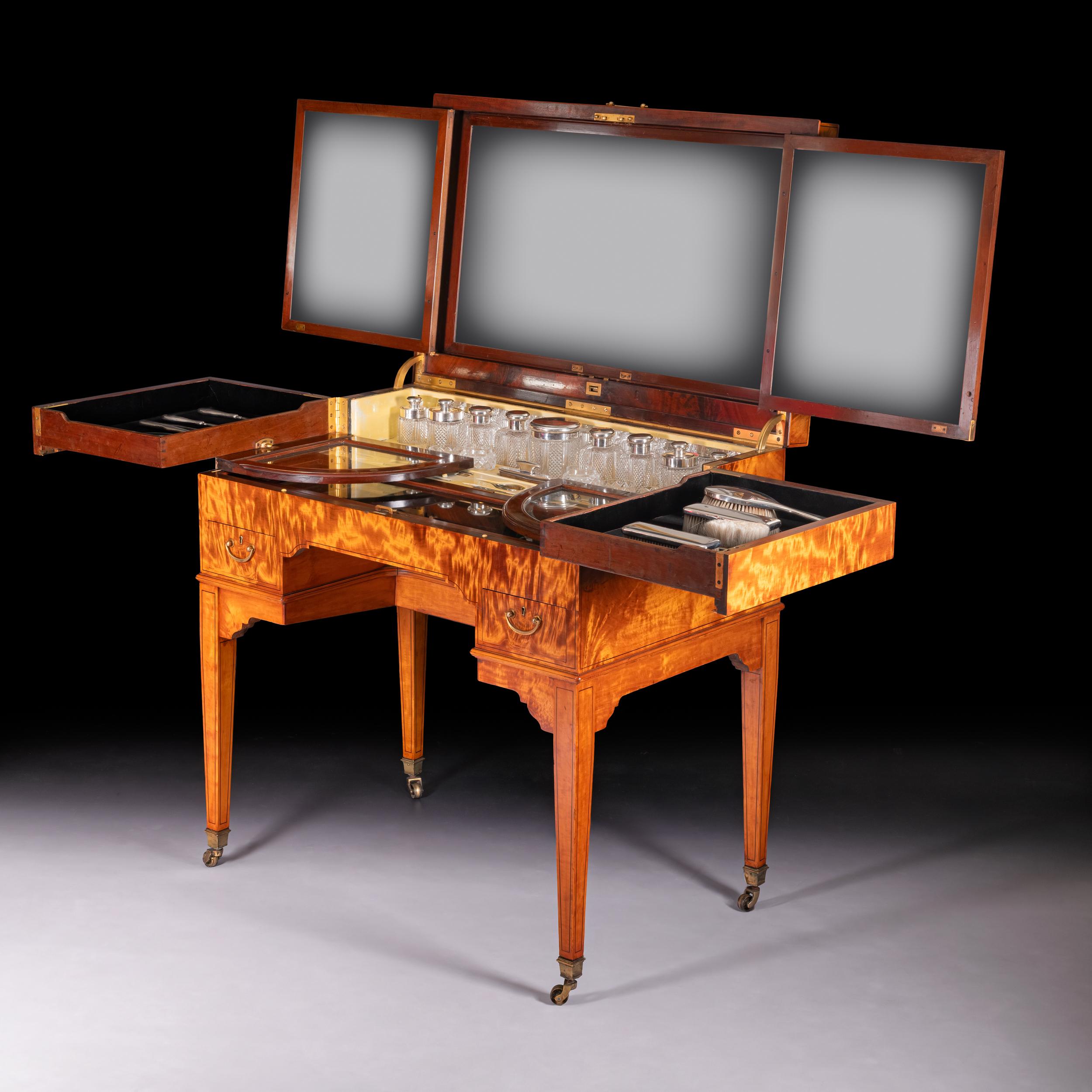 Georgian Early 20th Century English Satinwood Vanity Dressing Table Att To Holland & Sons