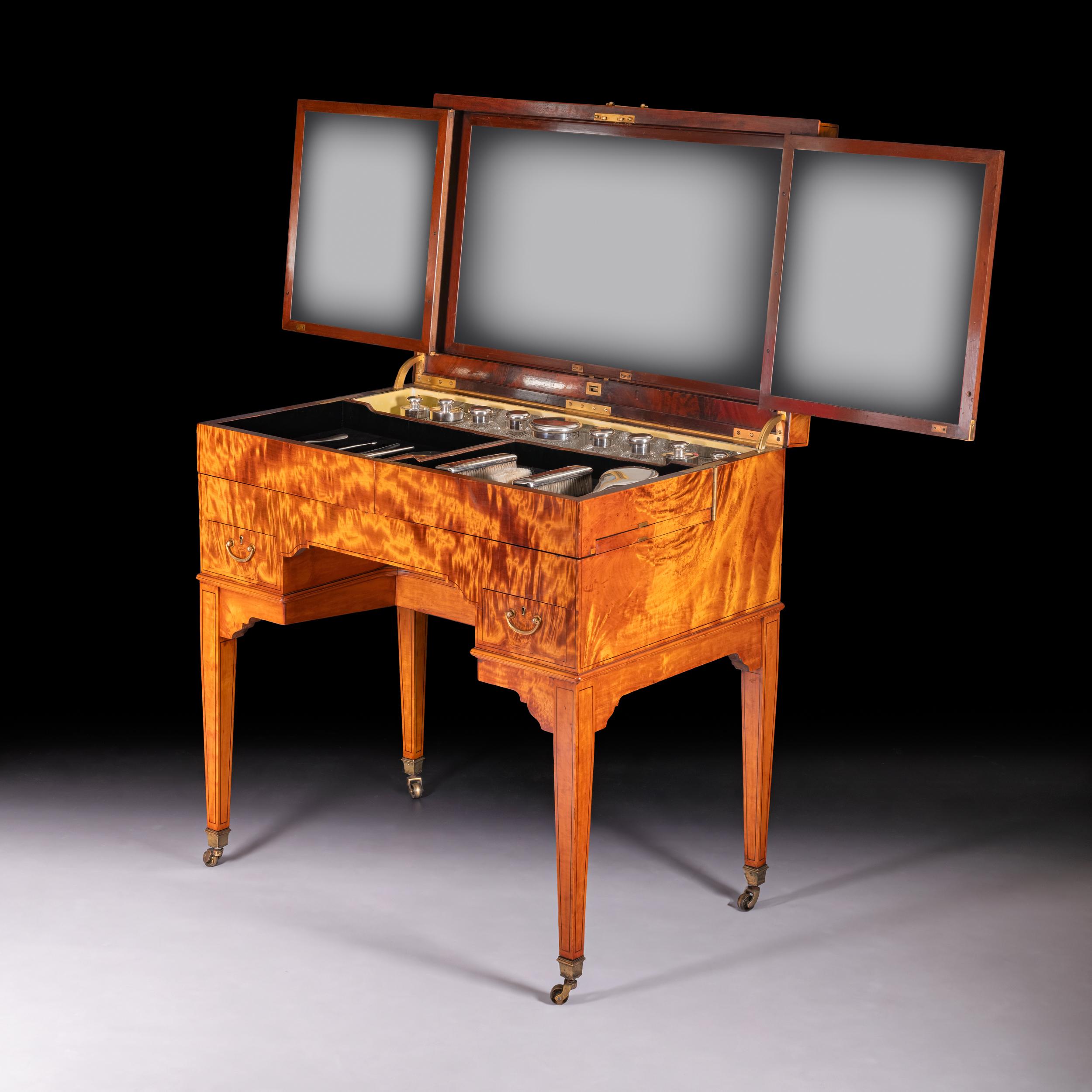 Hand-Crafted Early 20th Century English Satinwood Vanity Dressing Table Att To Holland & Sons