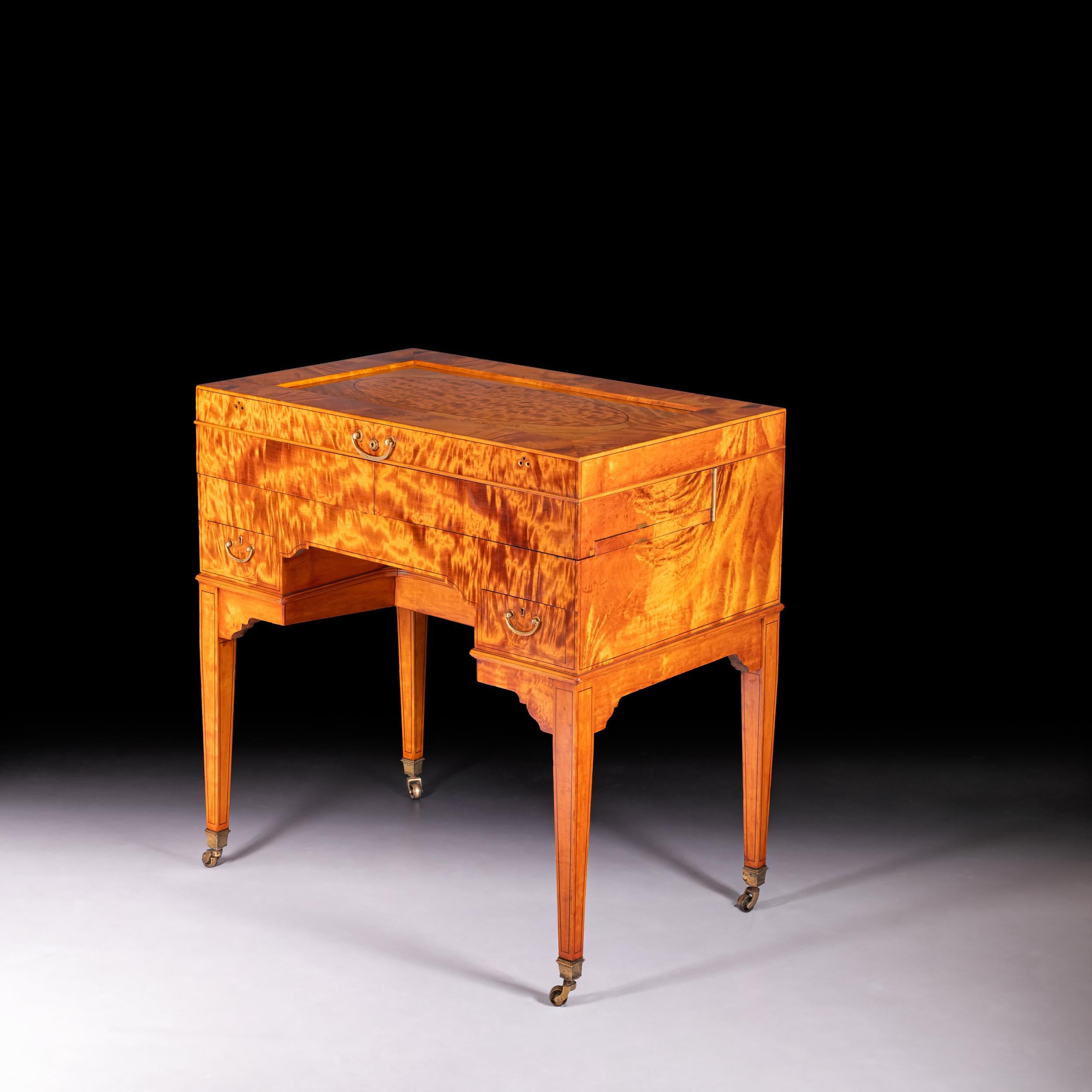 Silver Early 20th Century English Satinwood Vanity Dressing Table Att To Holland & Sons