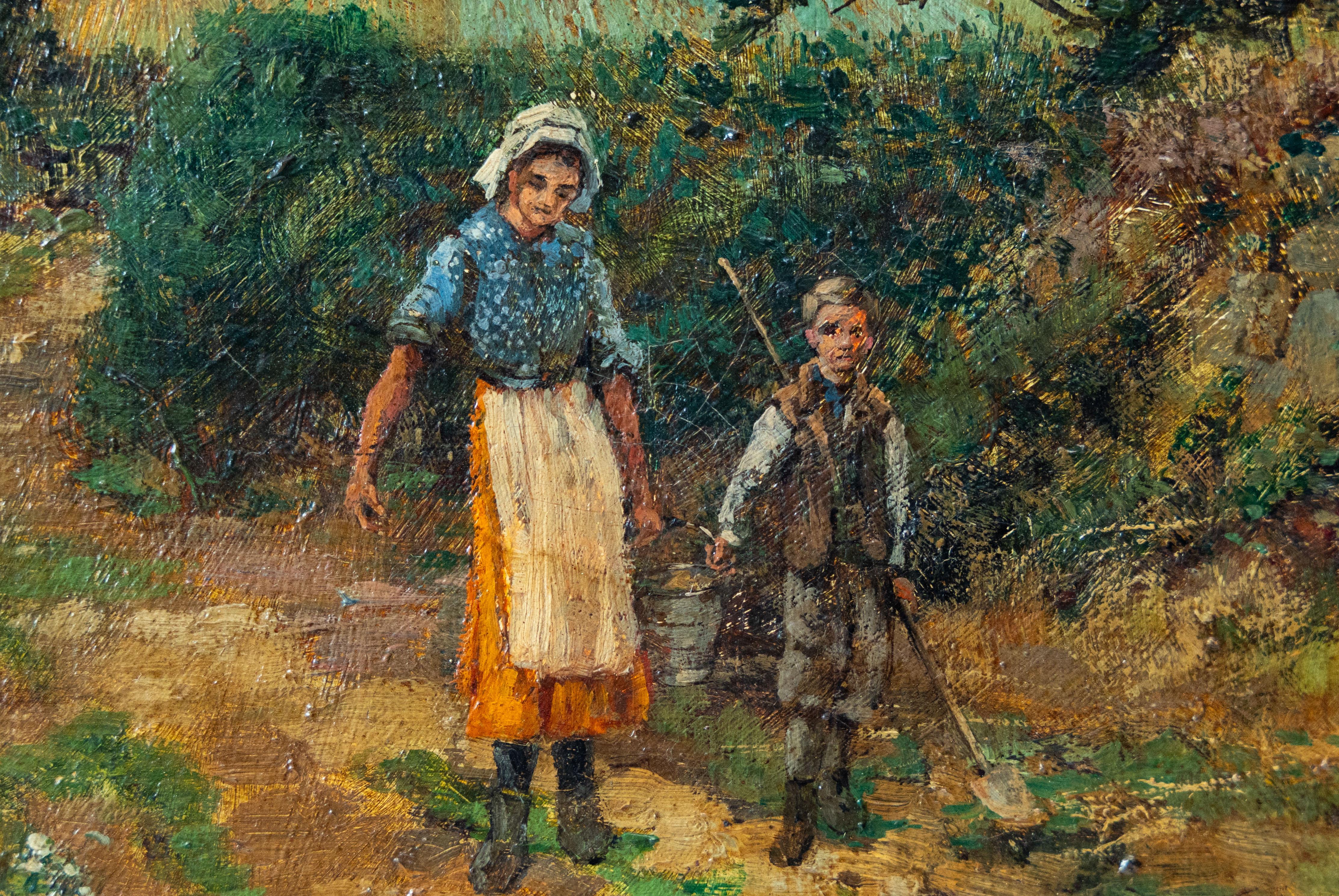 Scène de campagne avec des enfants, English School 20e siècle - Painting de Early 20th Century English School