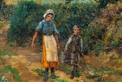 Country scene with children, English School 20th century