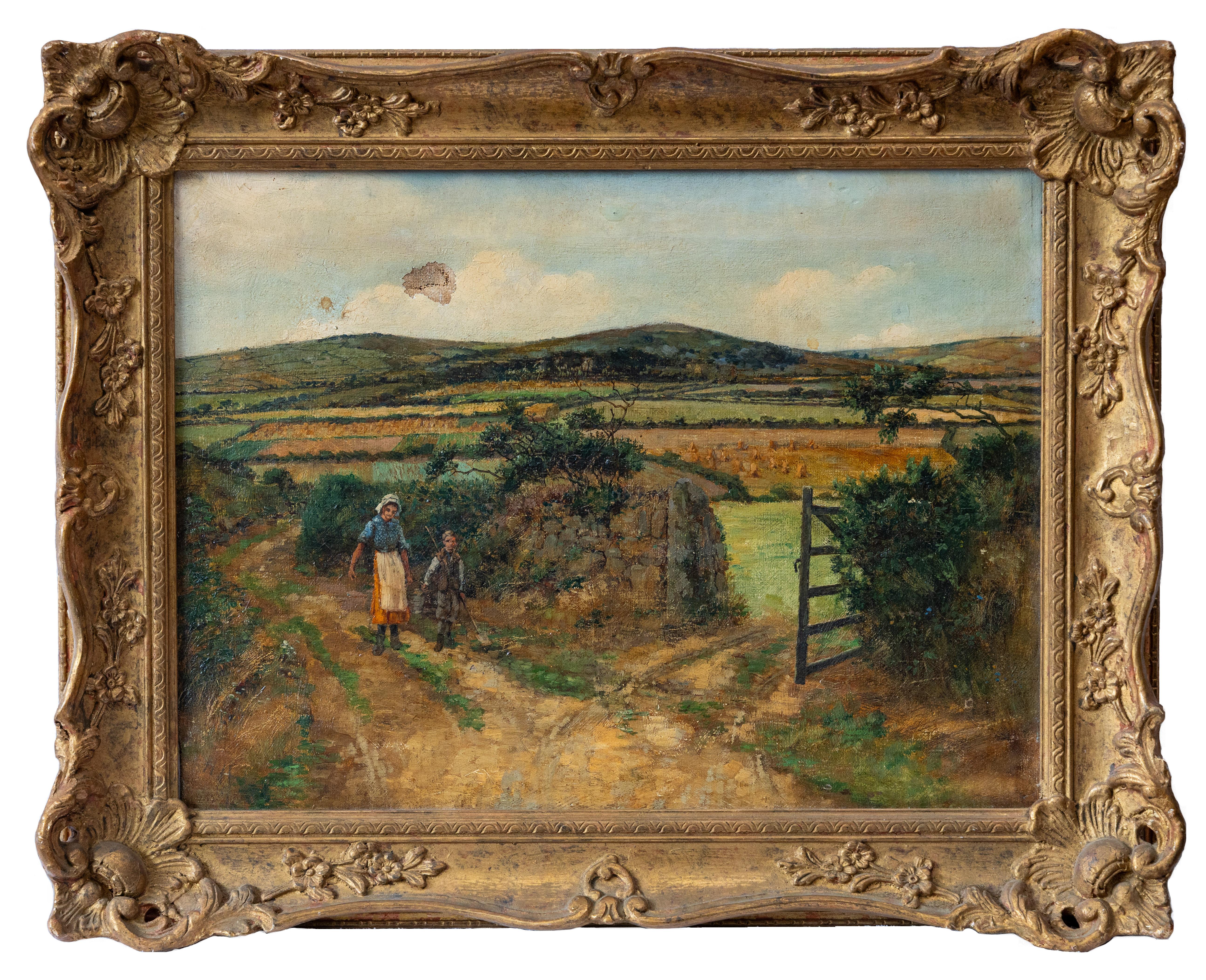 Figurative Painting Early 20th Century English School - Scène de campagne avec des enfants, English School 20e siècle