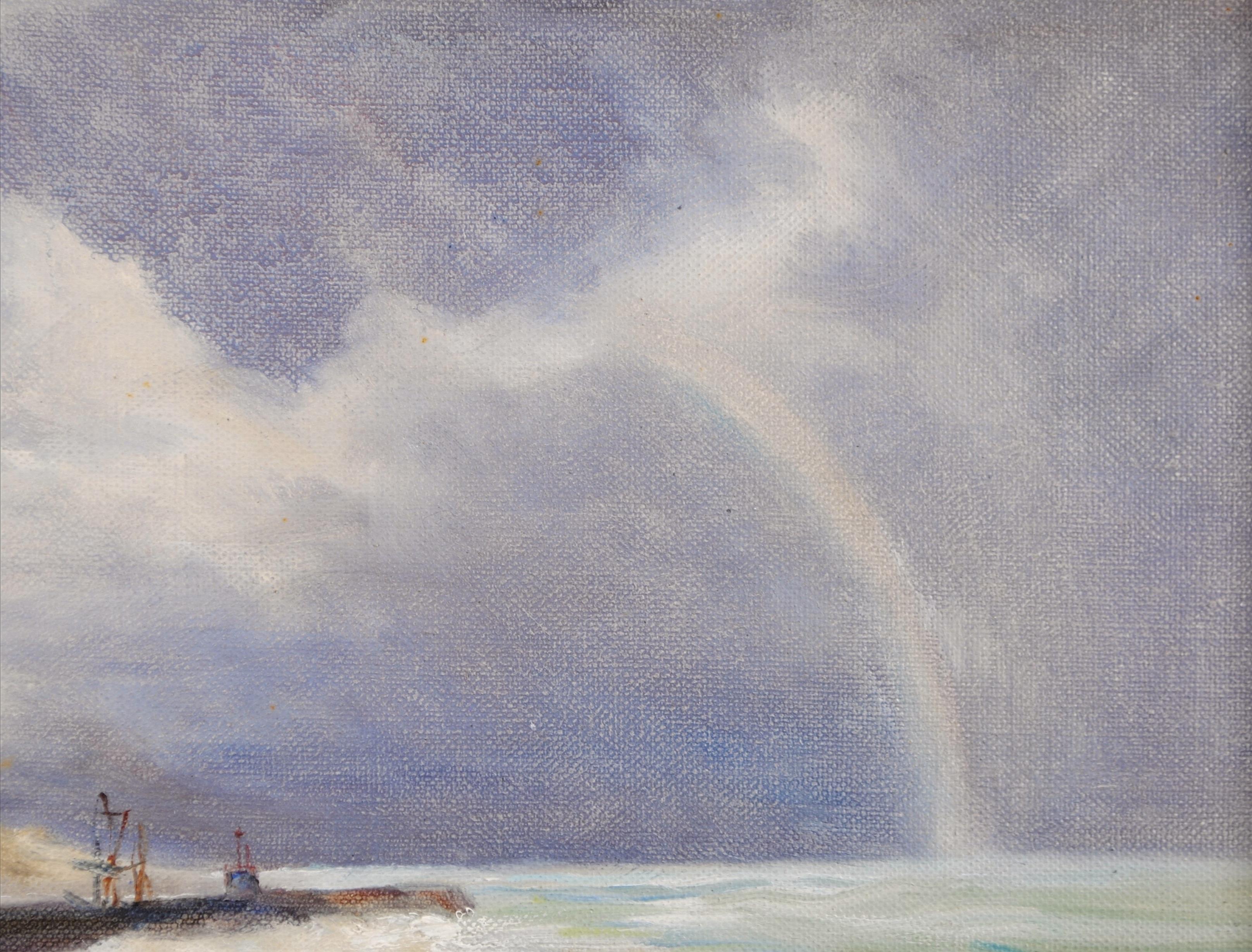 Arco iris frente a la costa - Pintura al óleo marina inglesa de principios del siglo XX en venta 1