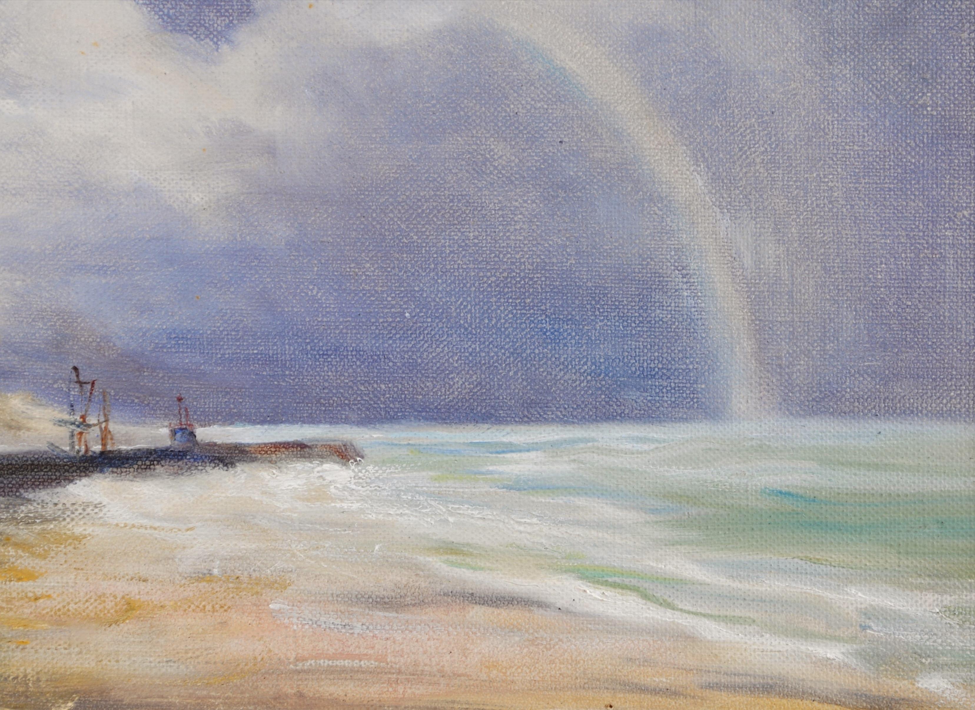Arco iris frente a la costa - Pintura al óleo marina inglesa de principios del siglo XX en venta 2