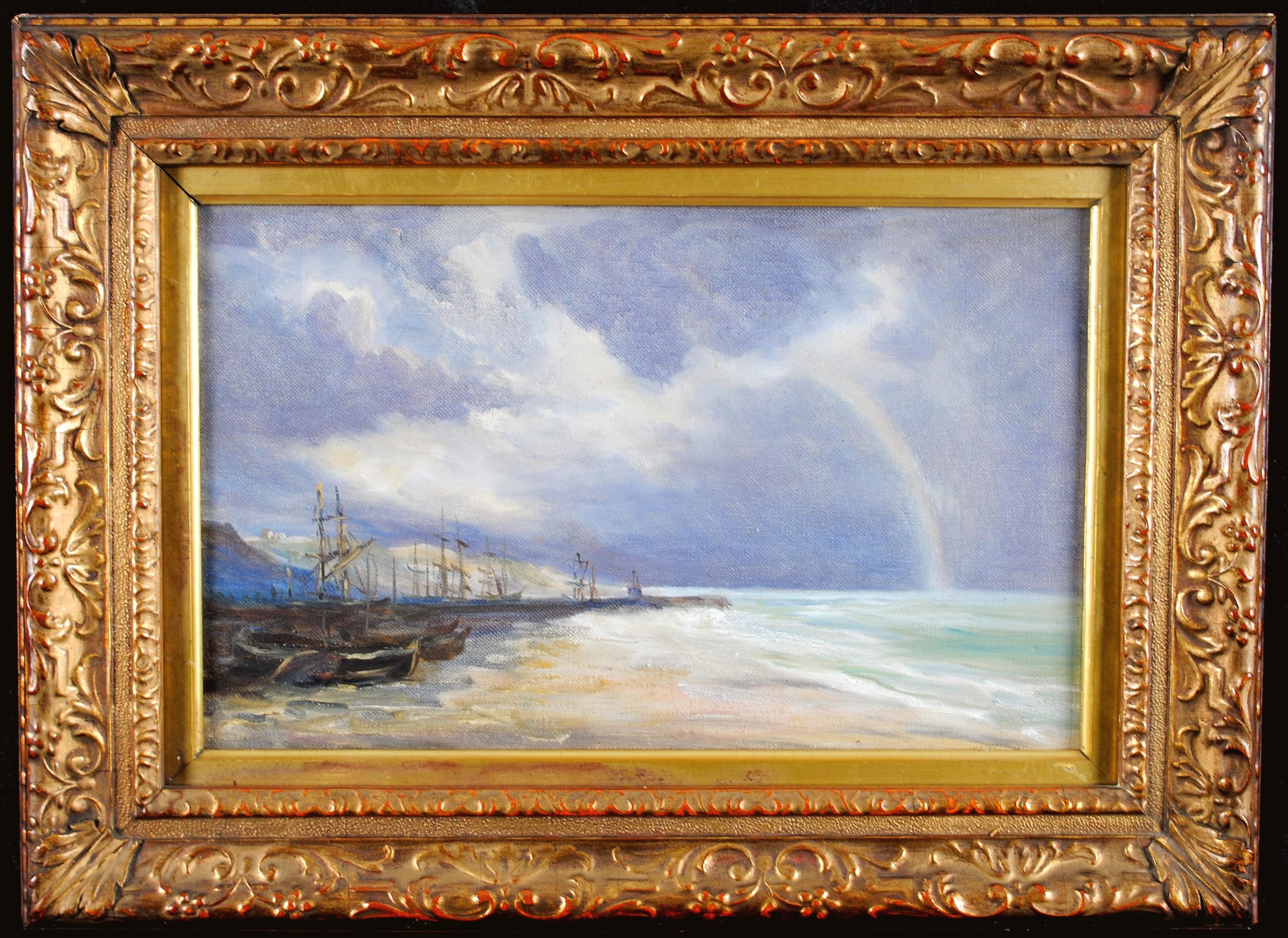 Landscape Painting de Early 20th Century English School - Arco iris frente a la costa - Pintura al óleo marina inglesa de principios del siglo XX