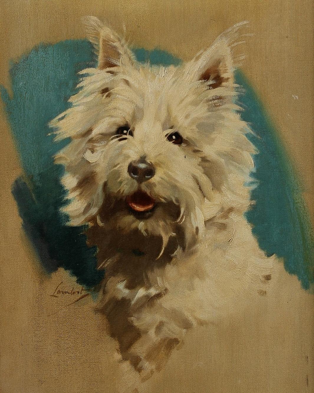 A West Highland Terrier - Early 20th Century Antique British Dog Oil Painting - Animal Painting Marrone di Early 20th Century English School 