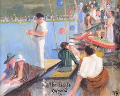 The Eights, Oxford - Antique English Impressionist Rowing Reggatta Oil Painting