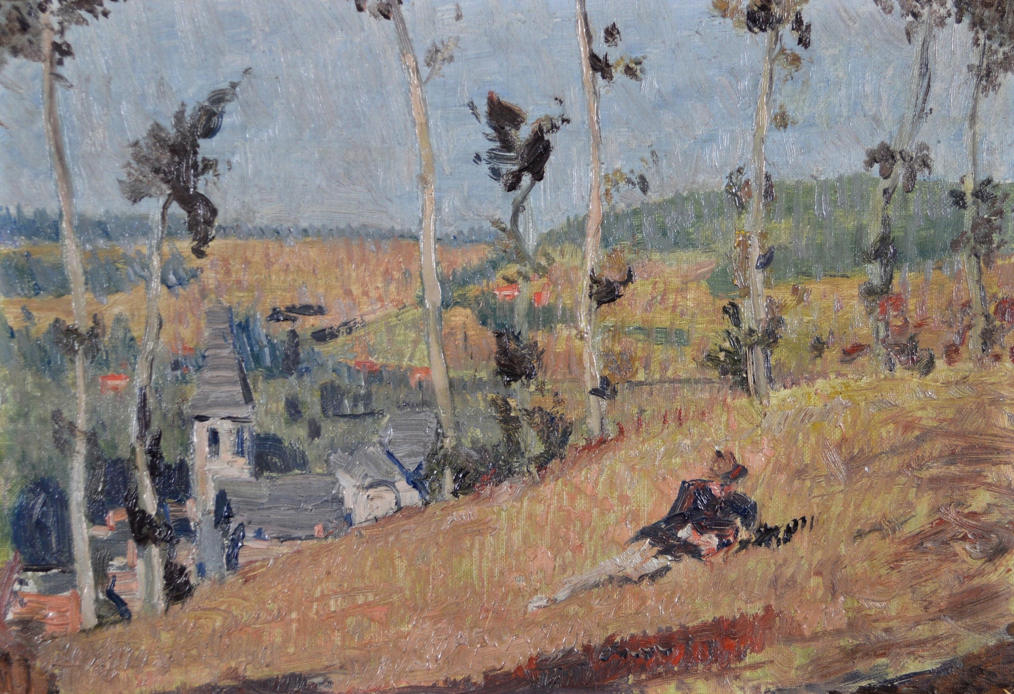 Figur in einem Feld - Antikes English Impressionist Sommerlandschaft Ölgemälde – Painting von Early 20th Century English School 