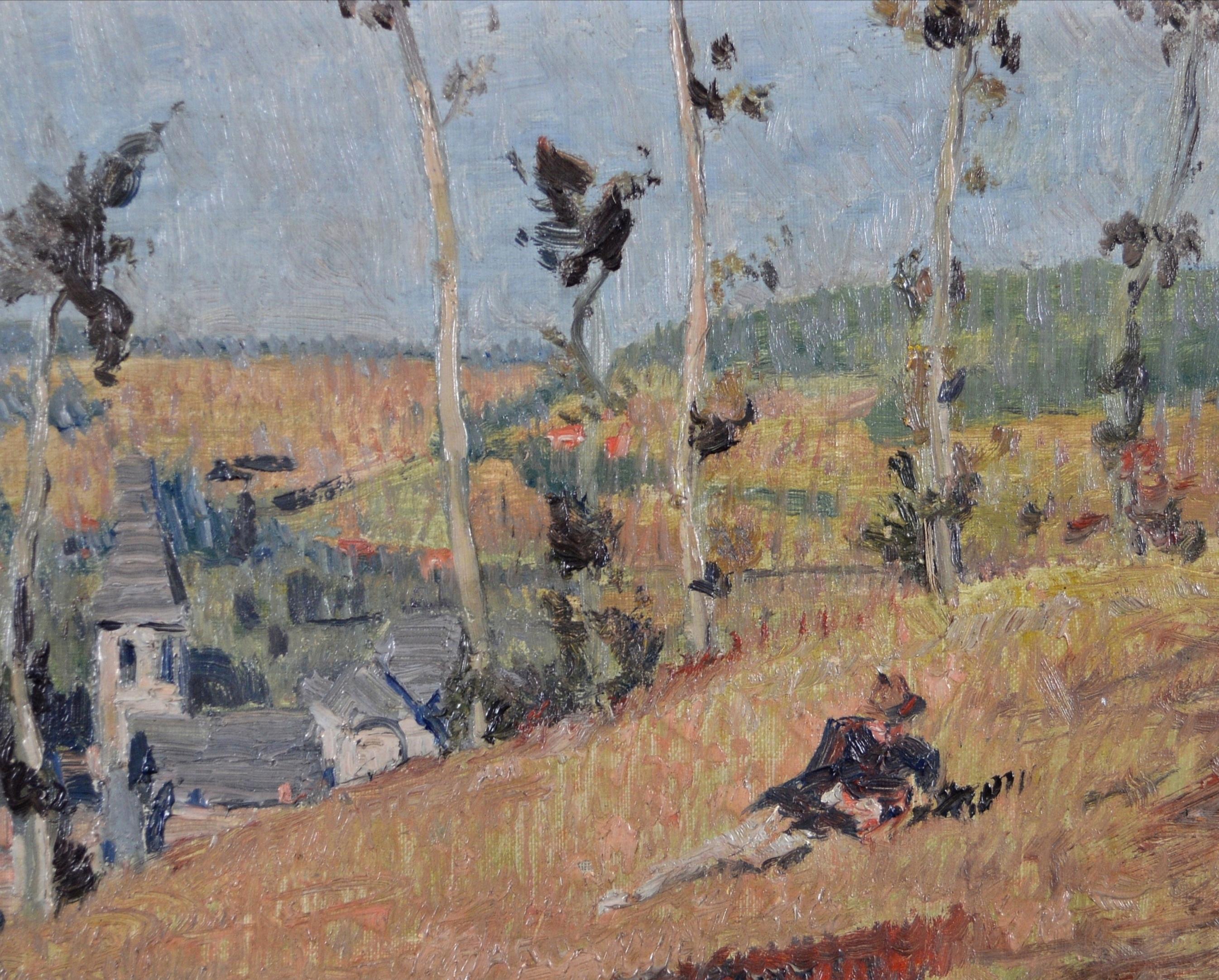 Figur in einem Feld - Antikes English Impressionist Sommerlandschaft Ölgemälde (Impressionismus), Painting, von Early 20th Century English School 