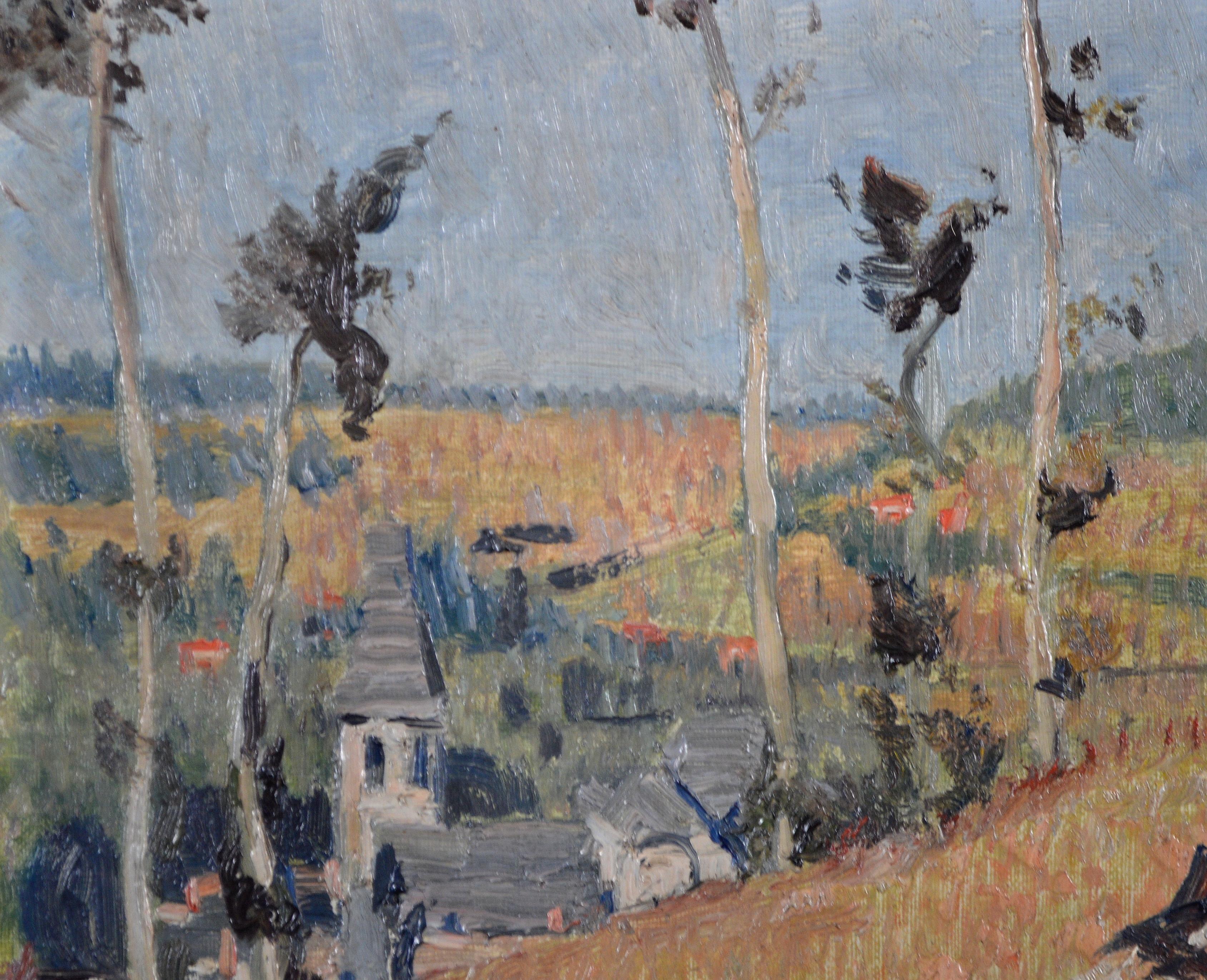 Figur in einem Feld - Antikes English Impressionist Sommerlandschaft Ölgemälde (Grau), Landscape Painting, von Early 20th Century English School 