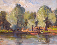 Tranquil River Landscape - Early 20th Century English Impressionist Oil Painting