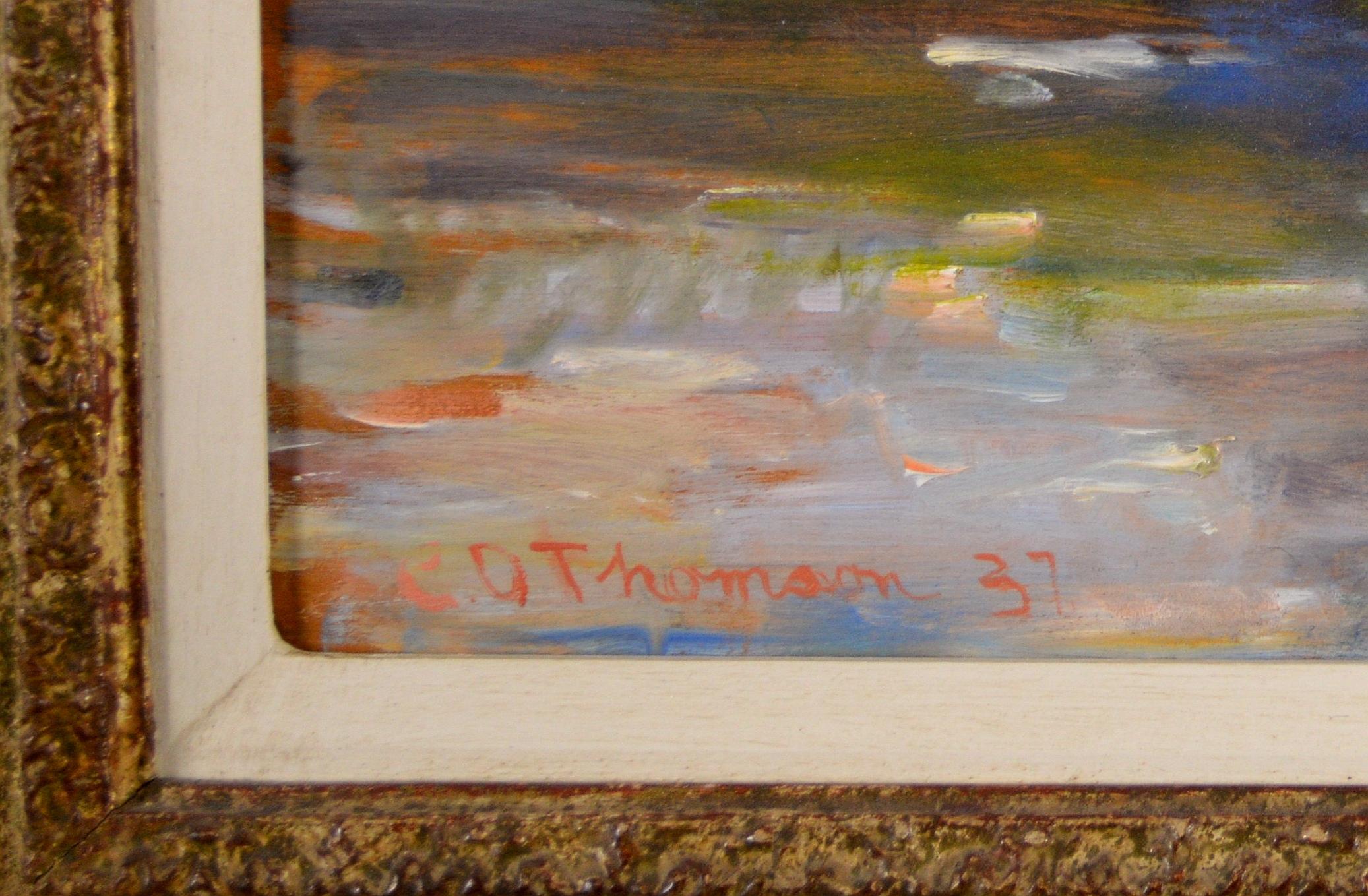 Paisaje fluvial tranquilo - Pintura al óleo English Impressionist de principios del siglo XX en venta 1