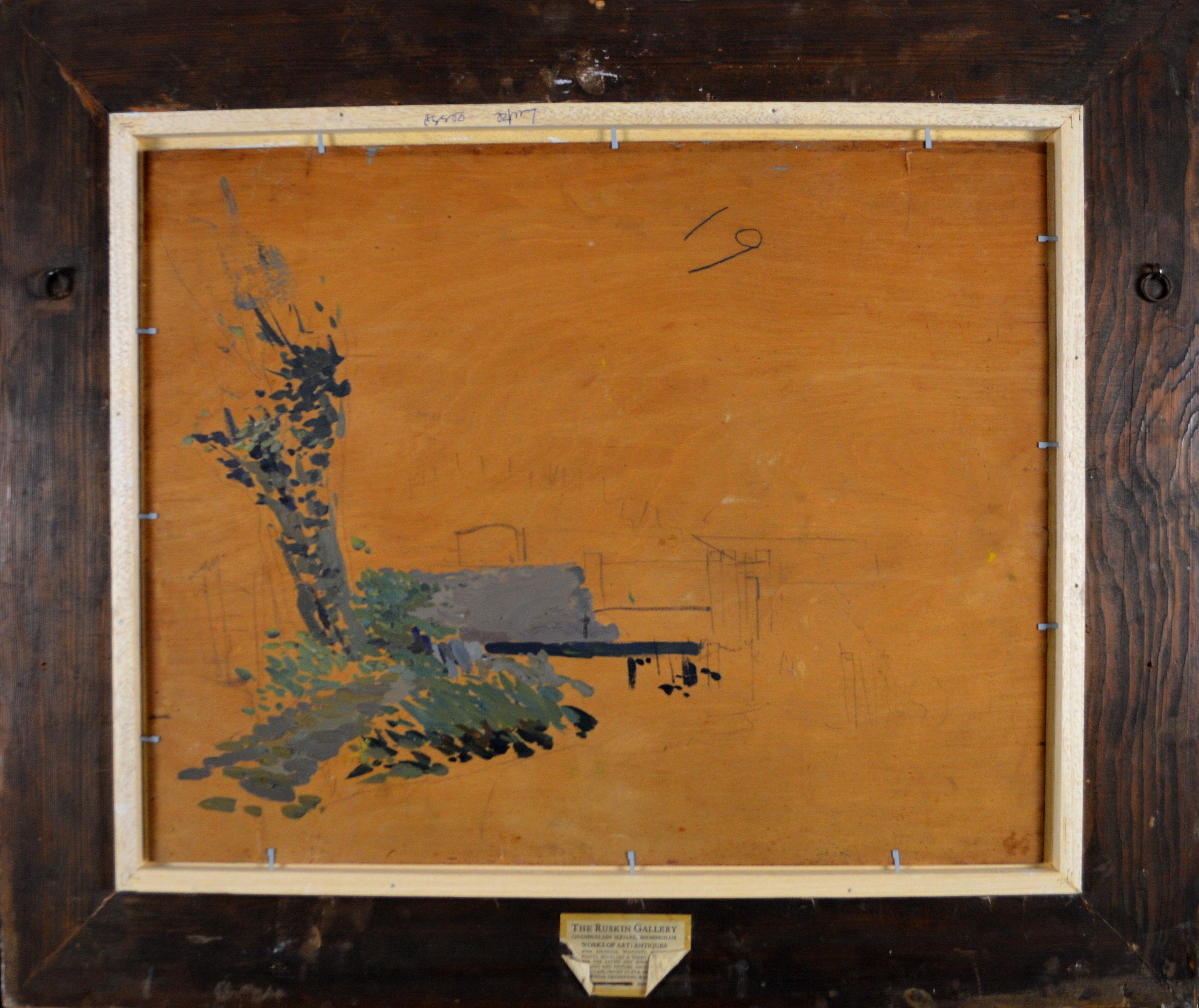 Paisaje fluvial tranquilo - Pintura al óleo English Impressionist de principios del siglo XX en venta 2