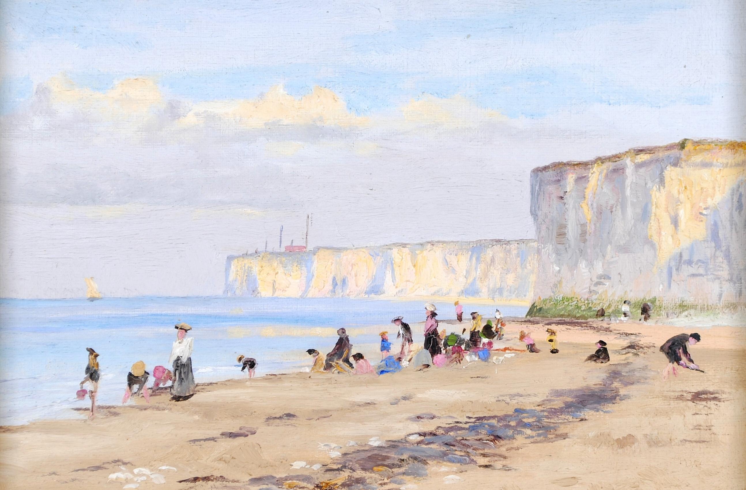 Figure sulla spiaggia - Antico dipinto a olio costiero di English Impressionist - Painting di Early 20th Century English School